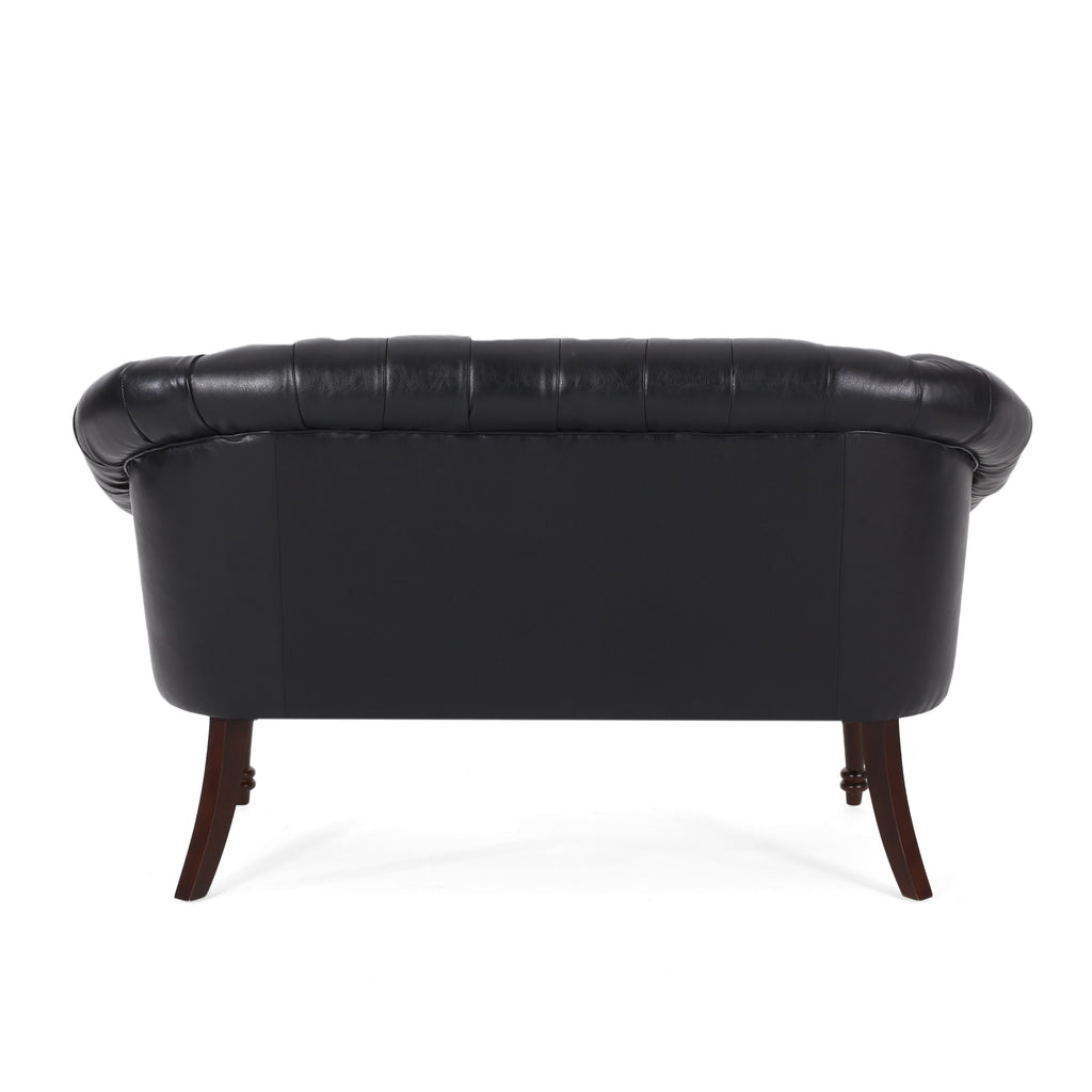 Midnight Black Leather Tufted Loveseat C74360