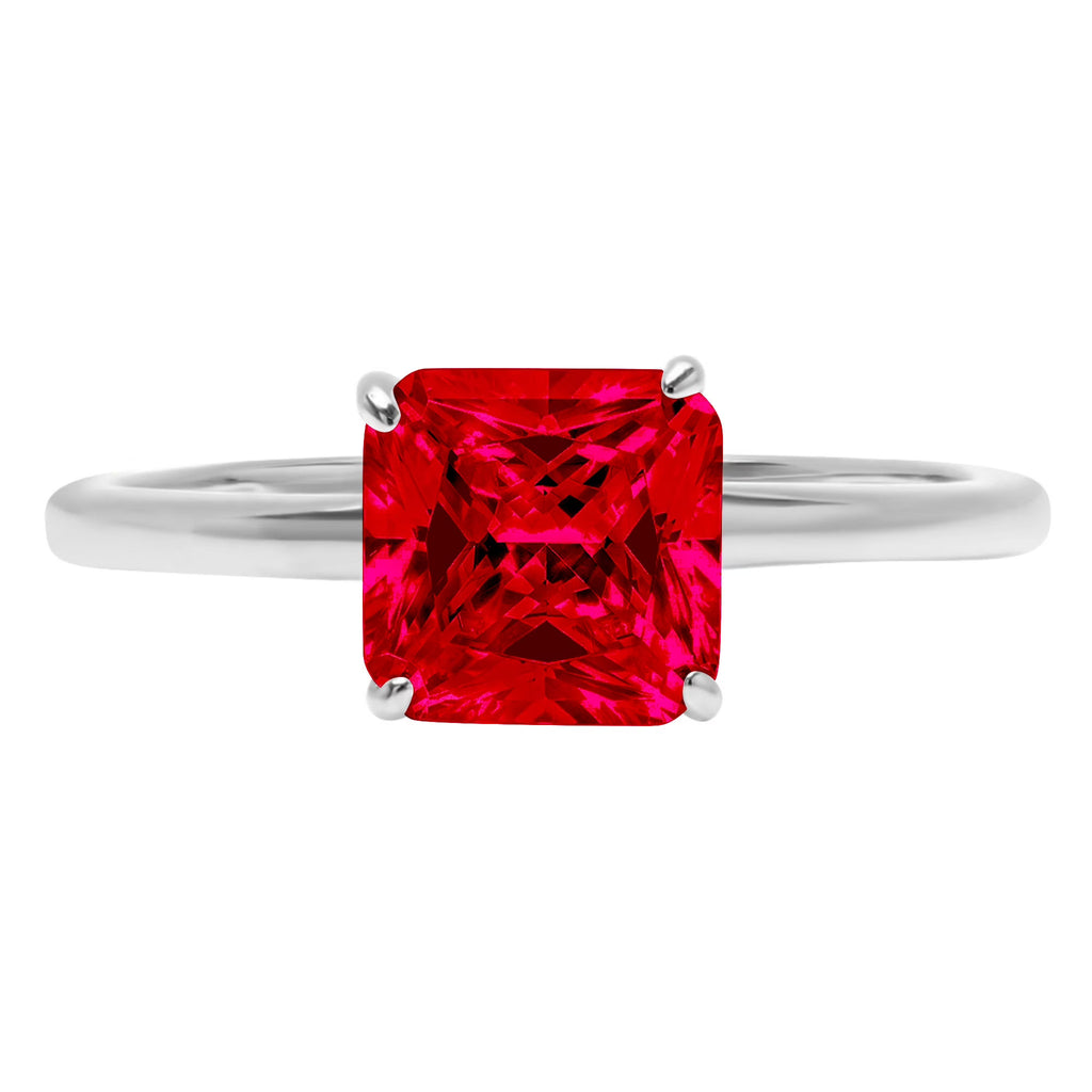 14k White Gold Asscher Cut Red Simulated Ruby Ring Size 9.5 J3283