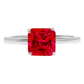 14k White Gold Asscher Cut Red Simulated Ruby Ring Size 9.5 J3283