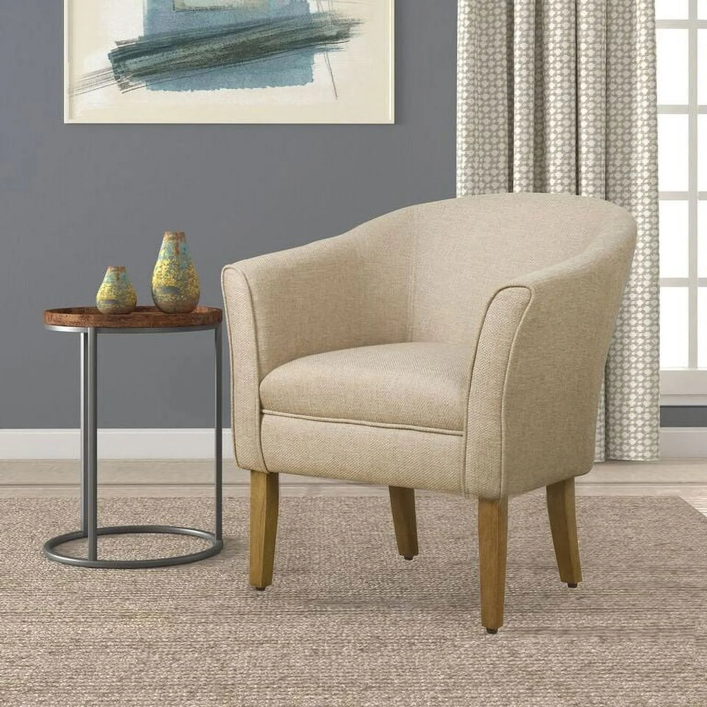 Cream and Brown Fabric Upholstered Wooden Accent Chair O7791