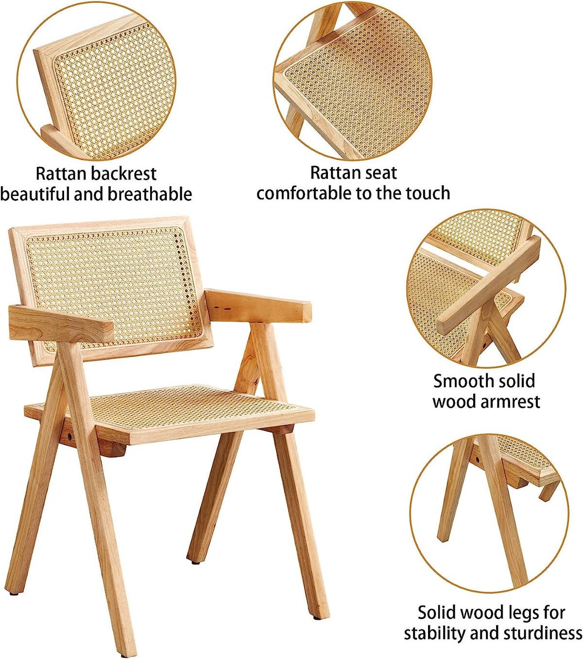 Rattan Cane Dining Chair with Wood Base H779326