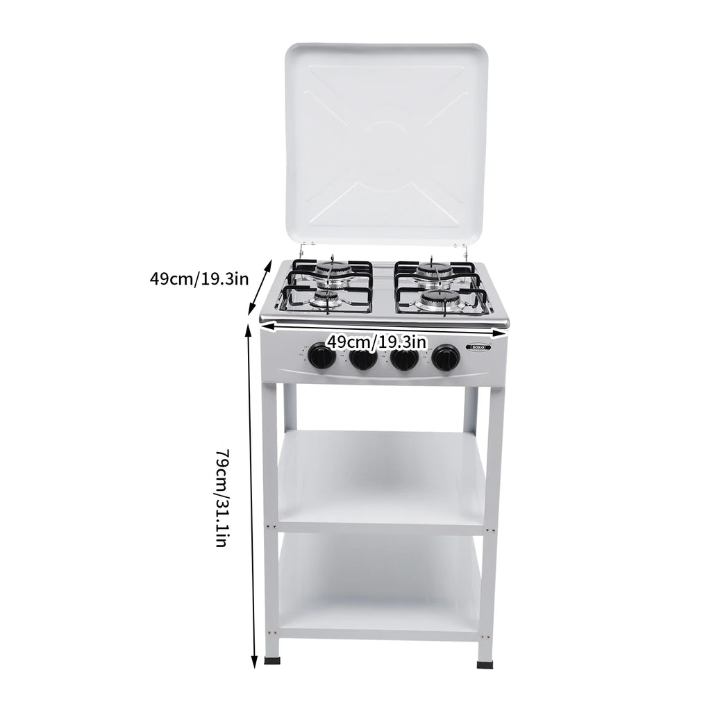 Portable 4 Burner Gas Stove with Support Leg Stand and Storage Rack J1771