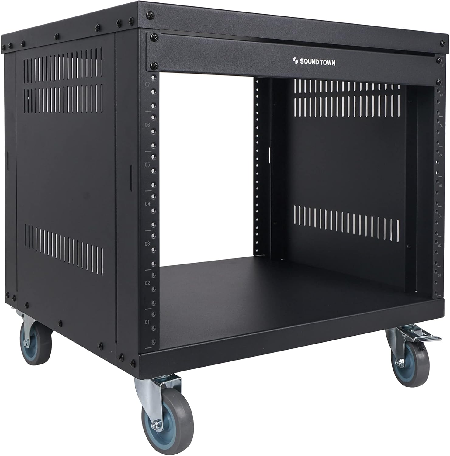 8U Steel Rack with 3" Locking Casters and Vented Side Panels W63255