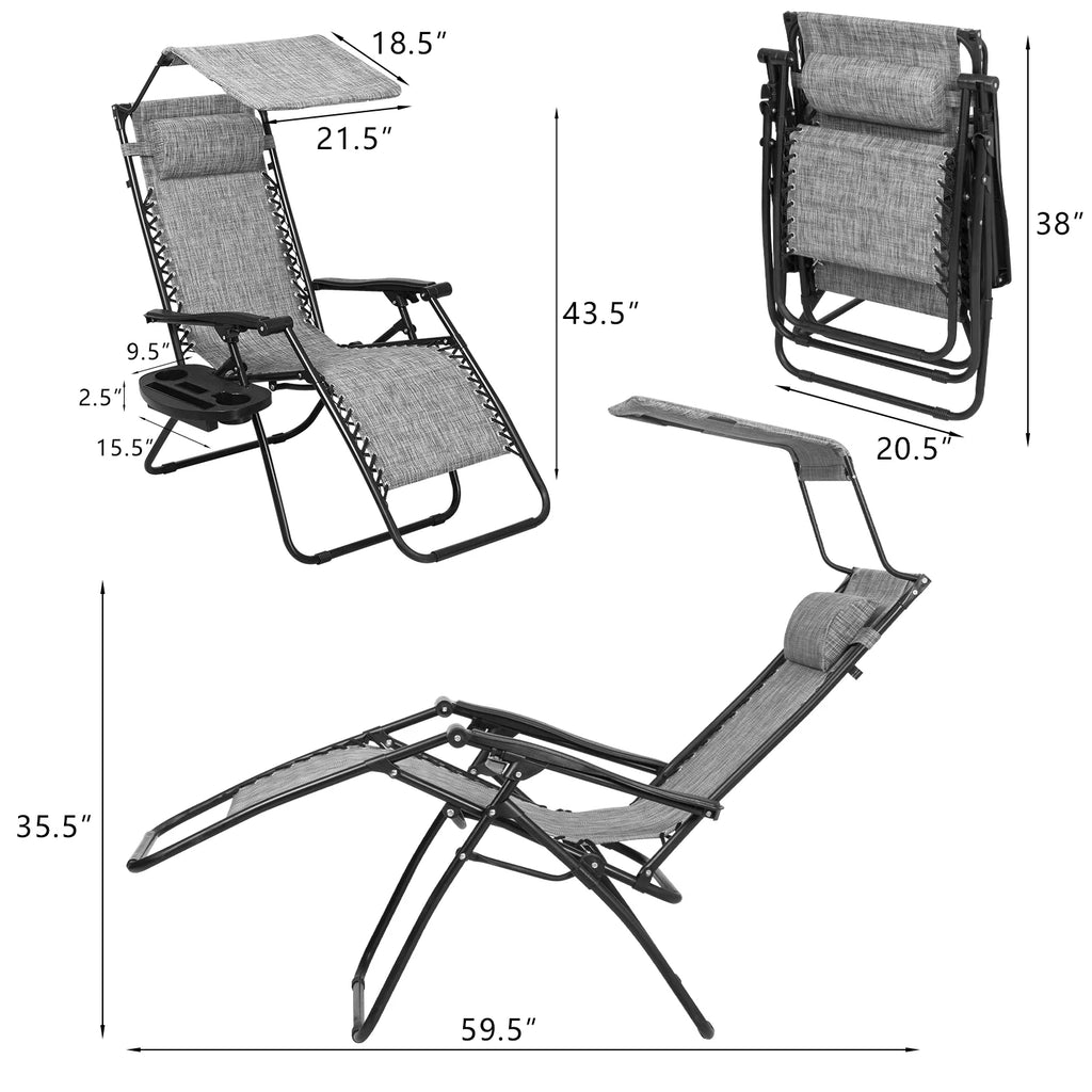 Gray Zero Gravity Folding Recliner Chair with Sunshade Canopy L26266