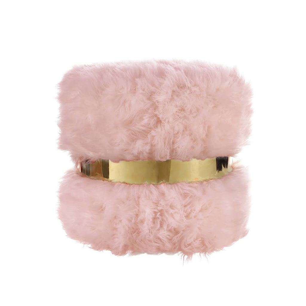 Blush/Gold Faux Fur Round Ottoman D282