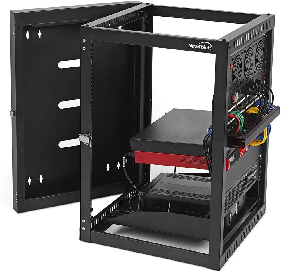 9U Hinged Open Frame Wall-Mount Network Rack, 4-Post 24 Inch Depth V652731