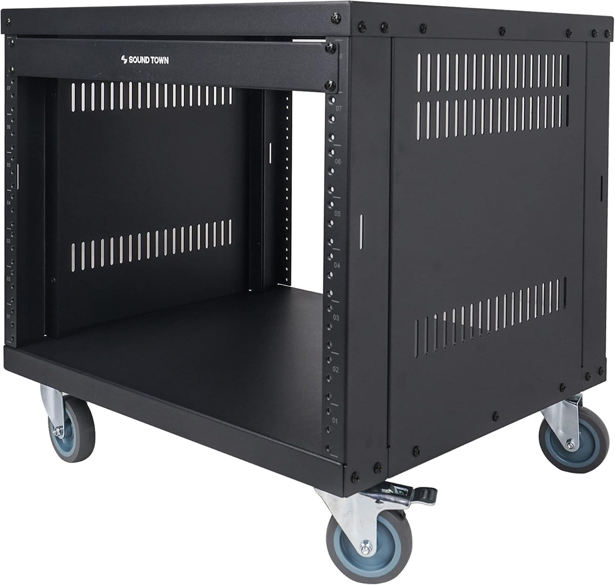 8U Steel Rack with 3" Locking Casters and Vented Side Panels W63255