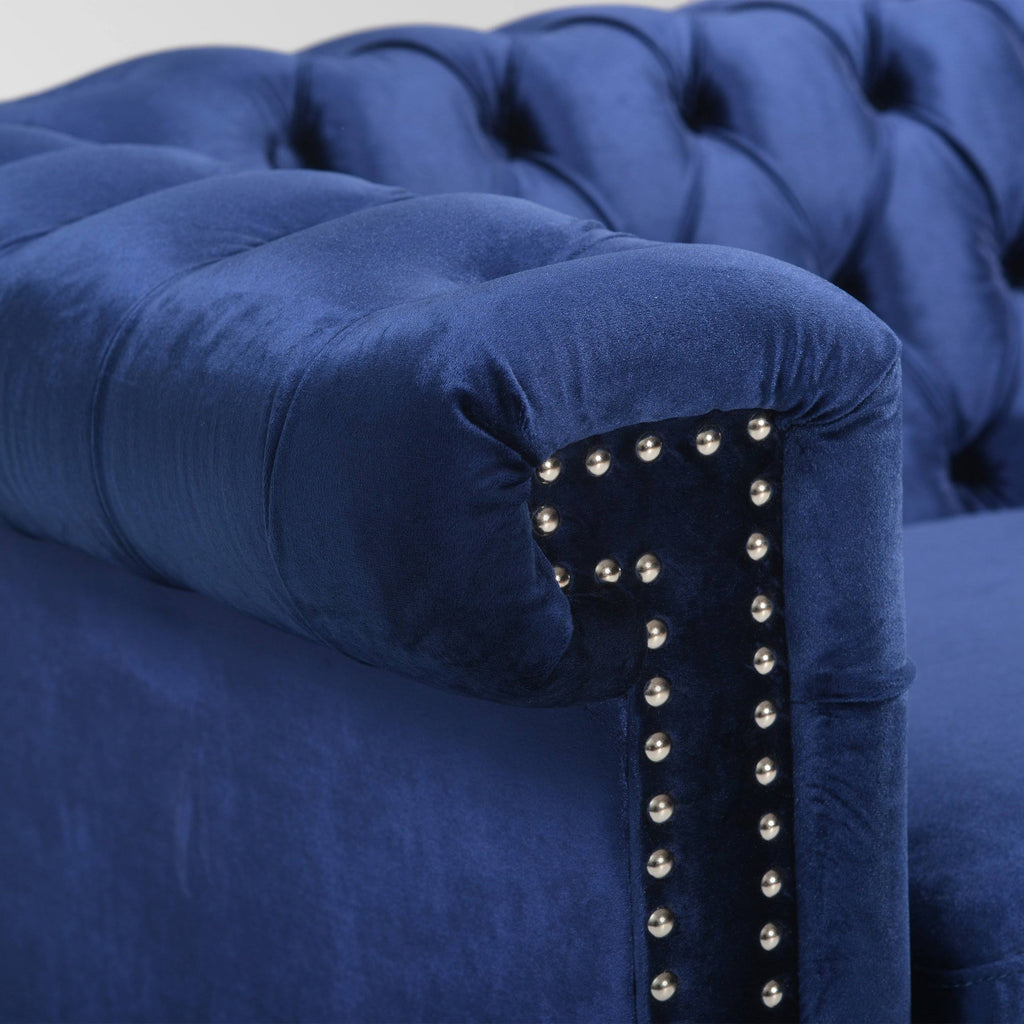 Midnight Blue Velvet Tufted 3 Seater Sofa T195815