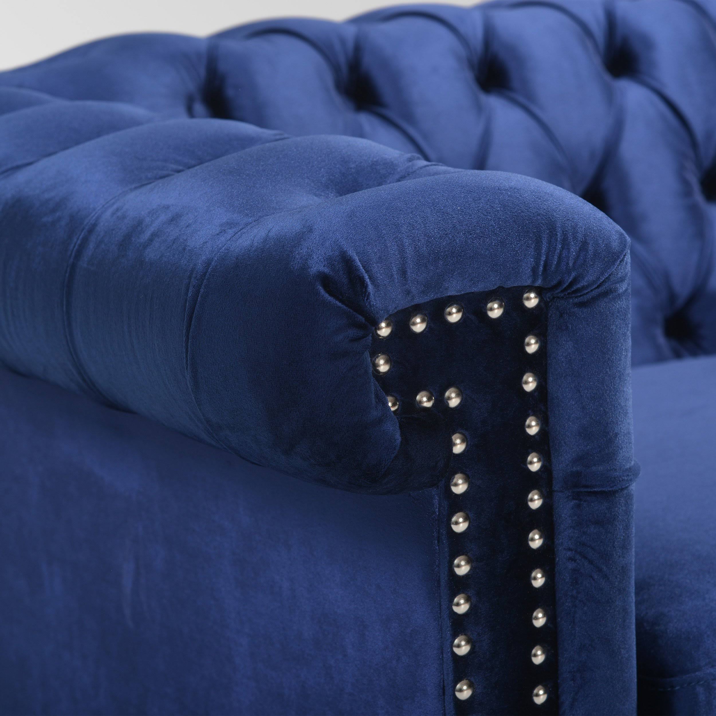 Midnight Blue Velvet Tufted 3 Seater Sofa T195815