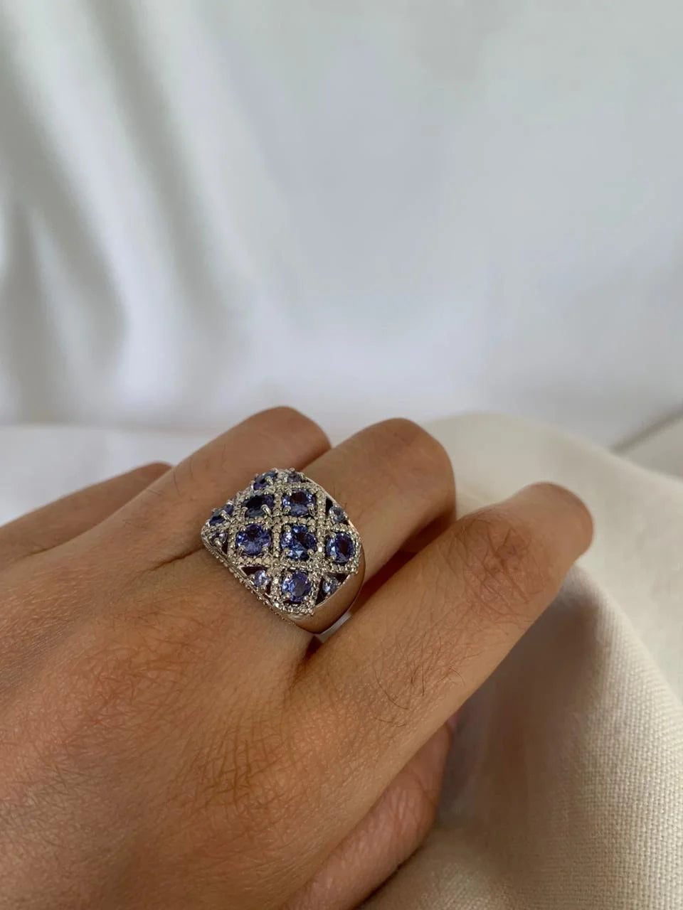 Tanzanite Ring, Gemstone Cluster 1.04 ct 925 Sterling Silver Ring Y831026