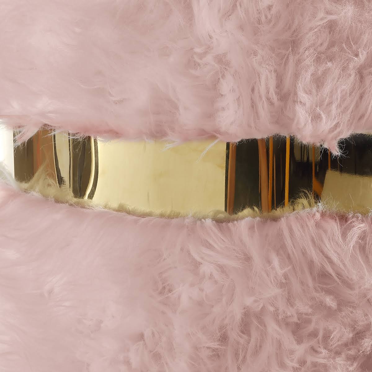 Blush/Gold Faux Fur Round Ottoman D282