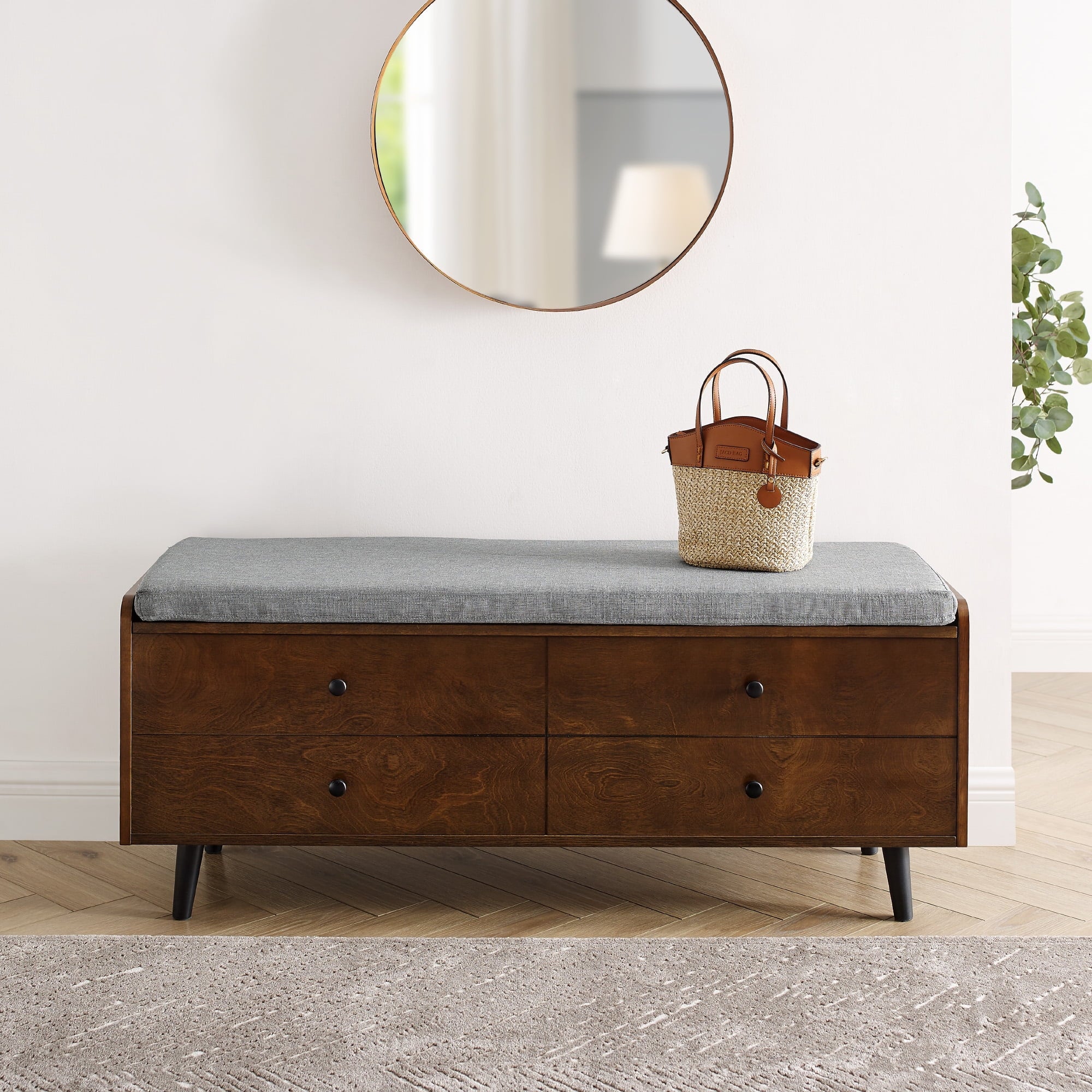 Lift Top Dark Walnut Storage Bench Y492