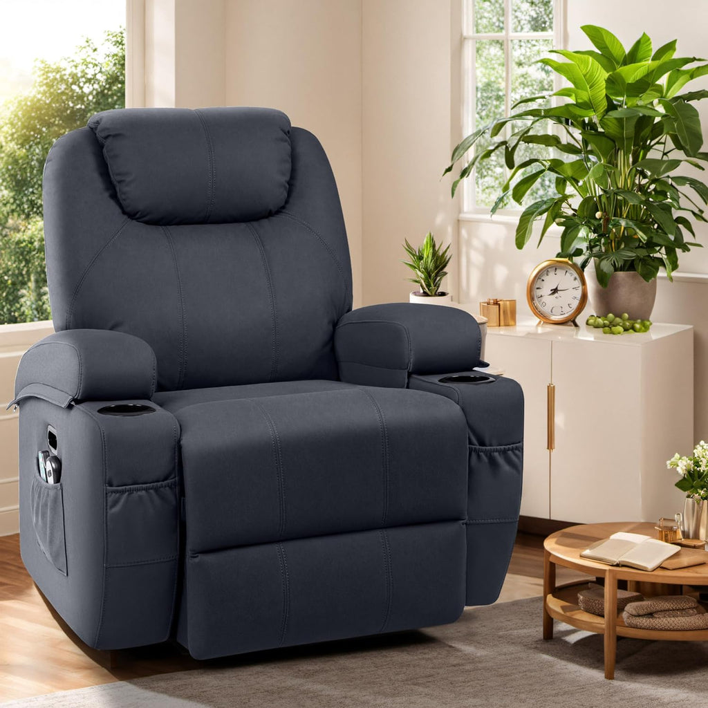 Blue Fabric Power Lift Recliner Chair with Massage and Heat E641