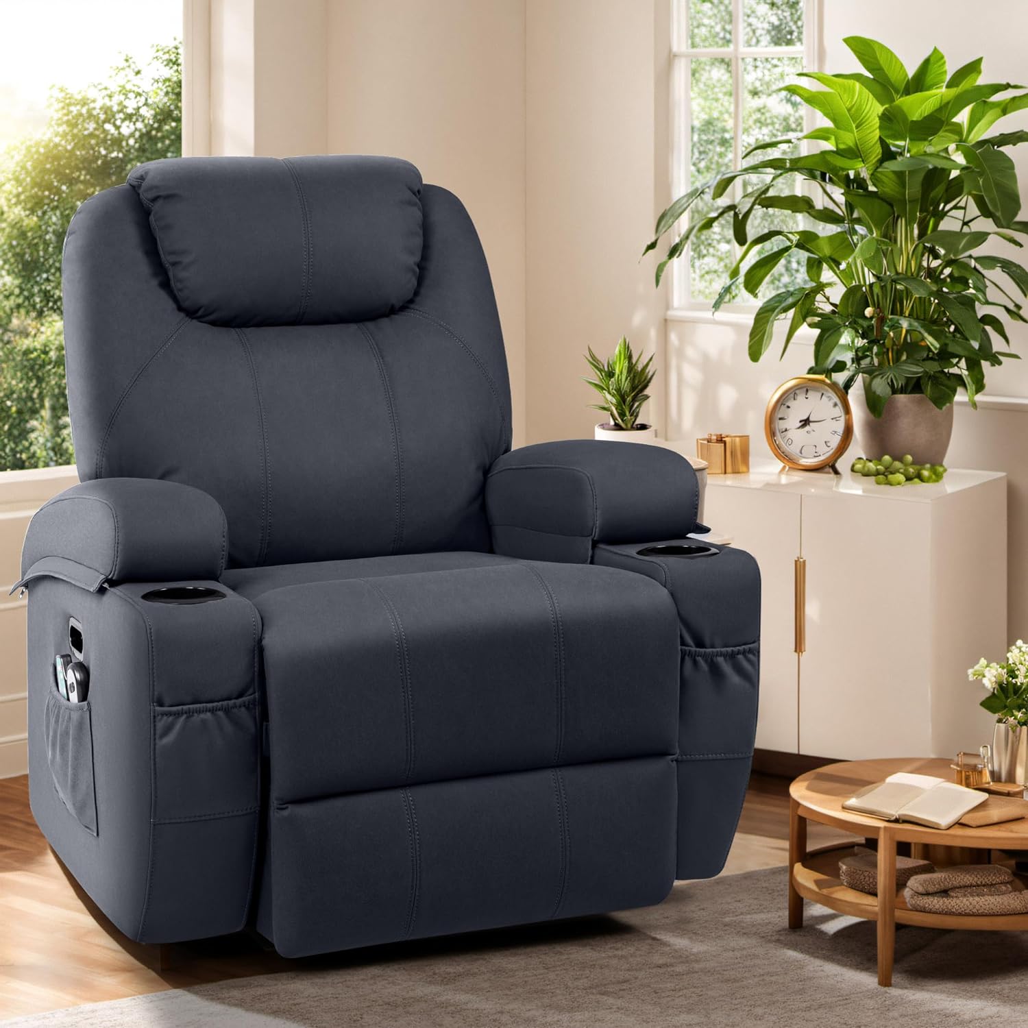 Blue Fabric Power Lift Recliner Chair with Massage and Heat E641