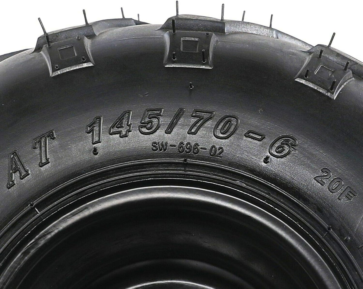 145/70-6 Tire with Rim Wheel for ATV Go Kart UTV Quad, Black Hub Y544123