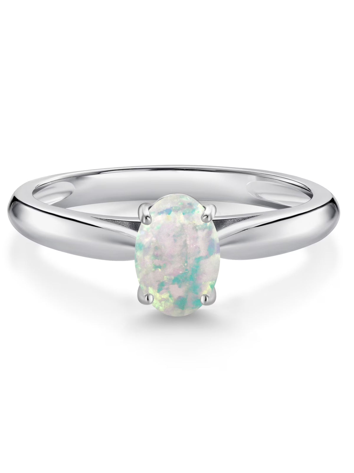 10K White Gold White Simulated Opal Solitaire Engagement Ring I202