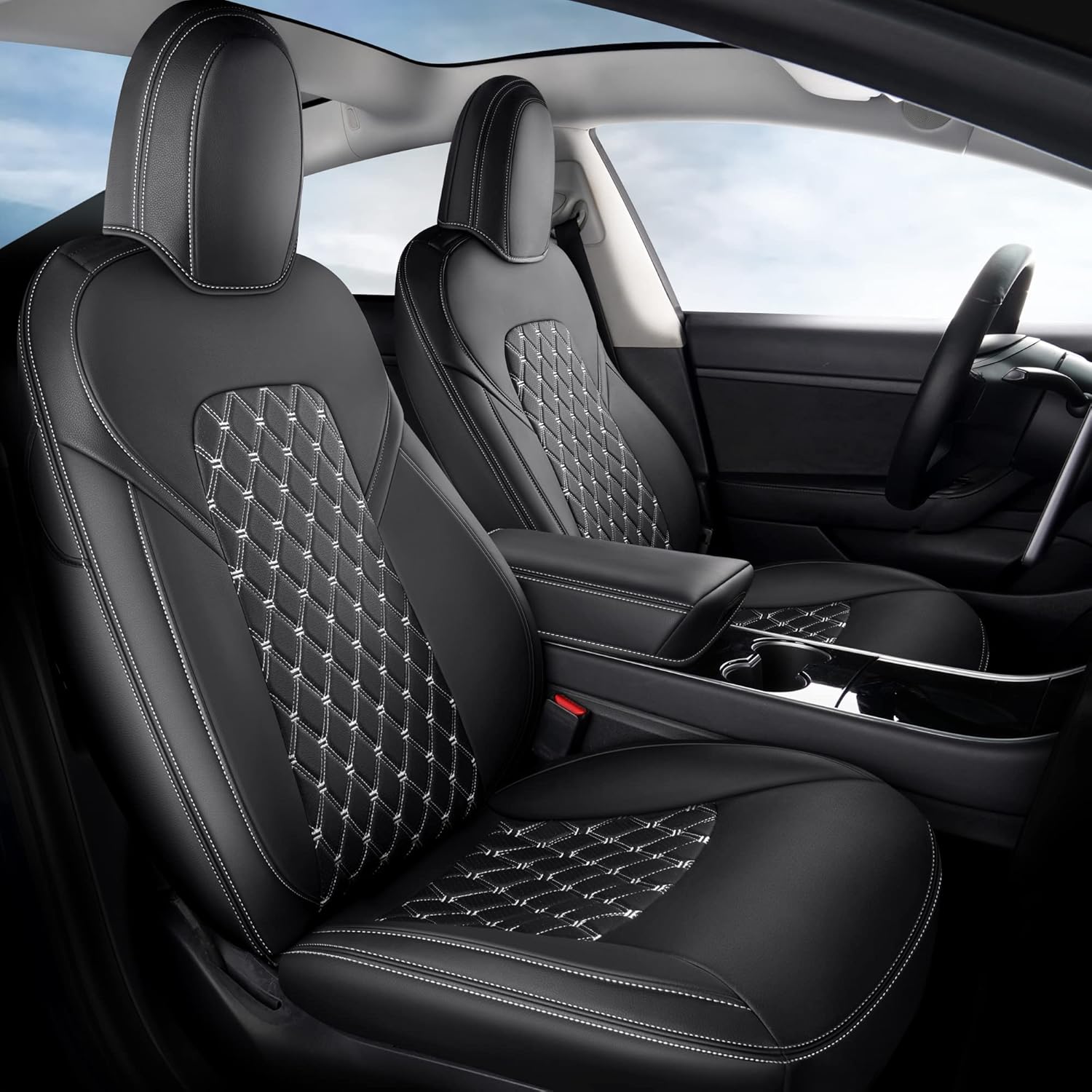 Pu Leather Car Seat Covers Full Set 5 Seatings Black C331959