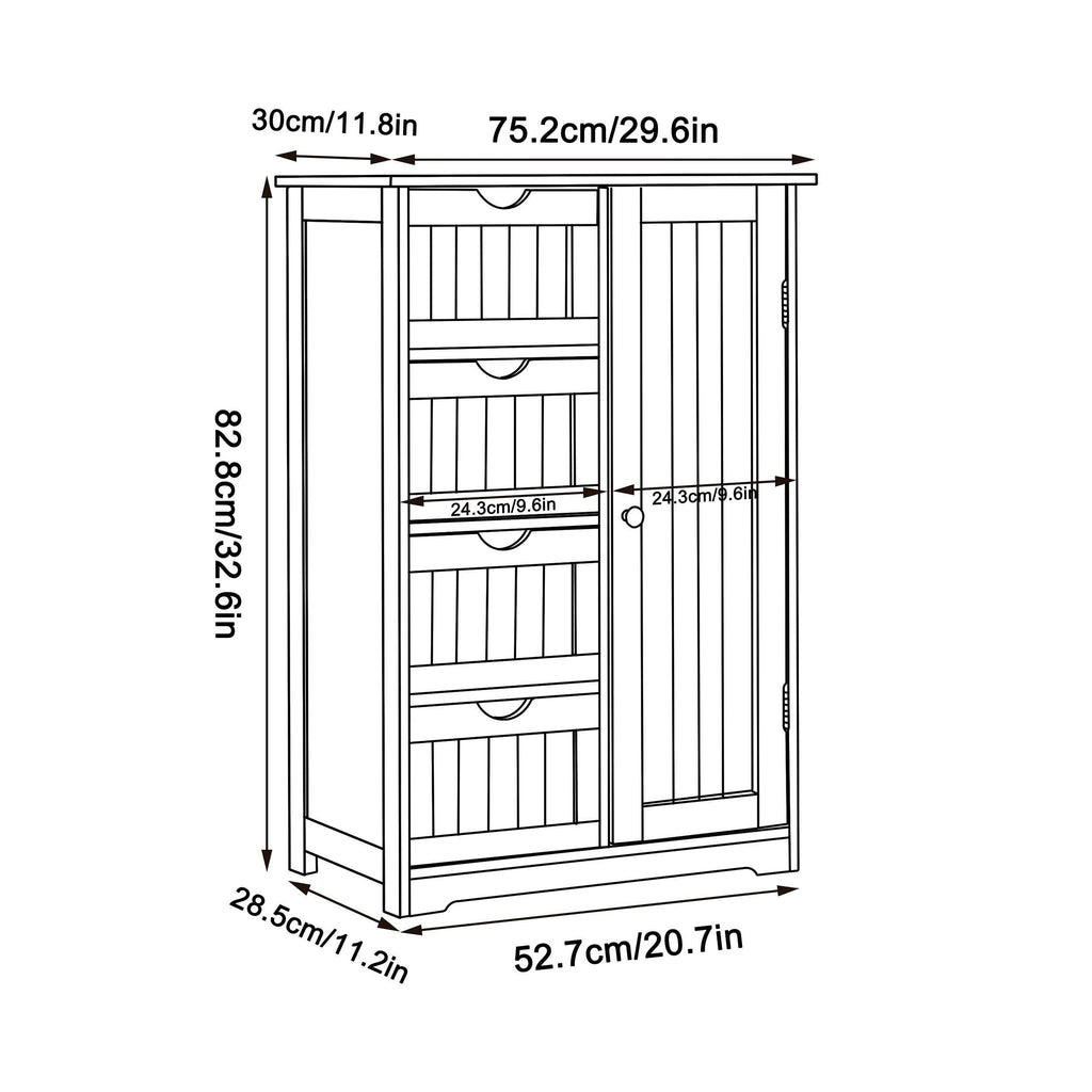 White 4 Drawers Bathroom Storage Cabinet with 2 Shelves W650855