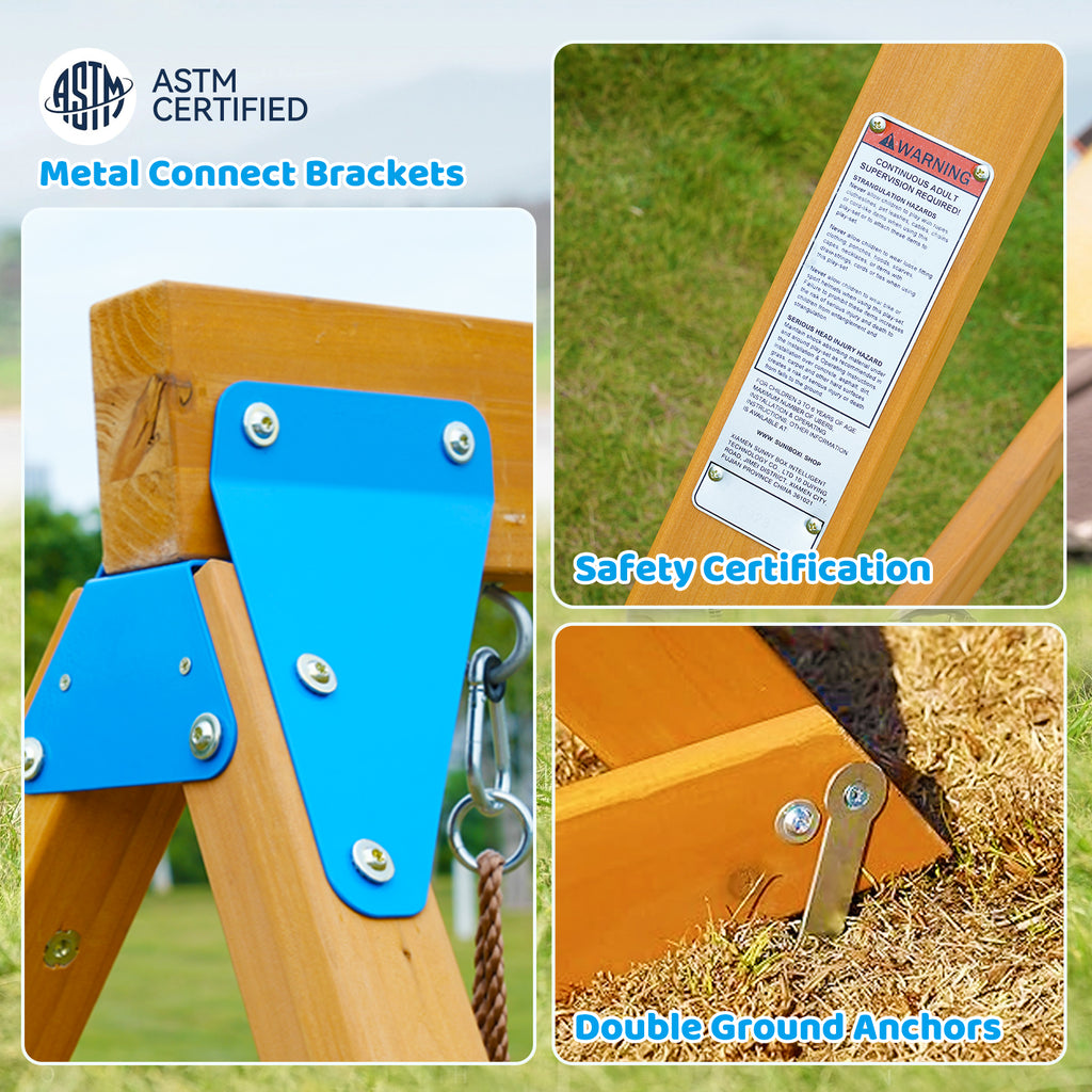 Kids Swing Sets with 2 Swings, Trapeze Swing Rings, Outdoor Playset L23672