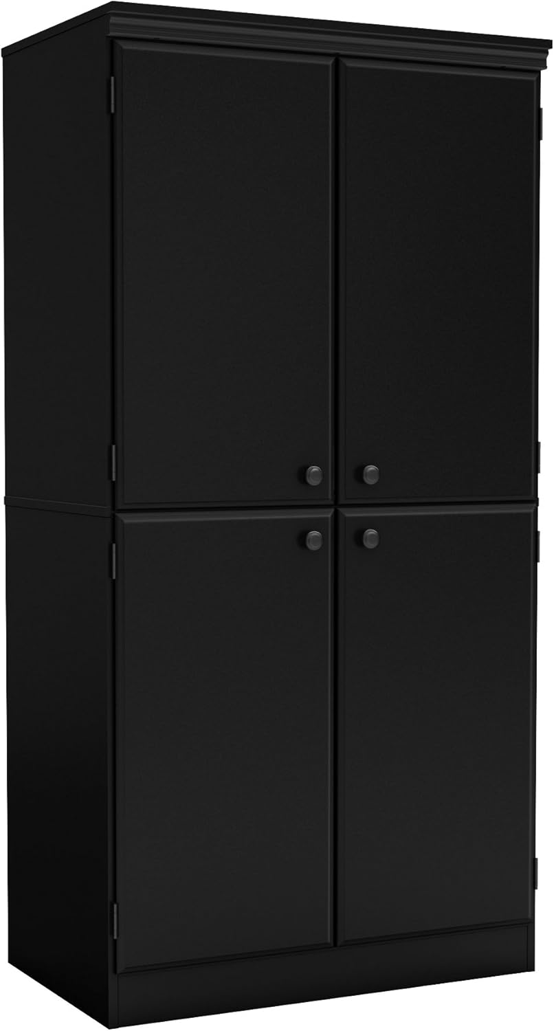 Pure Black 4-Door Storage Cabinet with Adjustable Shelves J40935