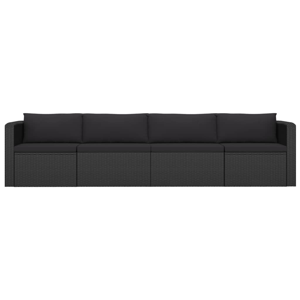 4 Piece Poly Rattan Patio Sofa Set with Cushions Black D647438