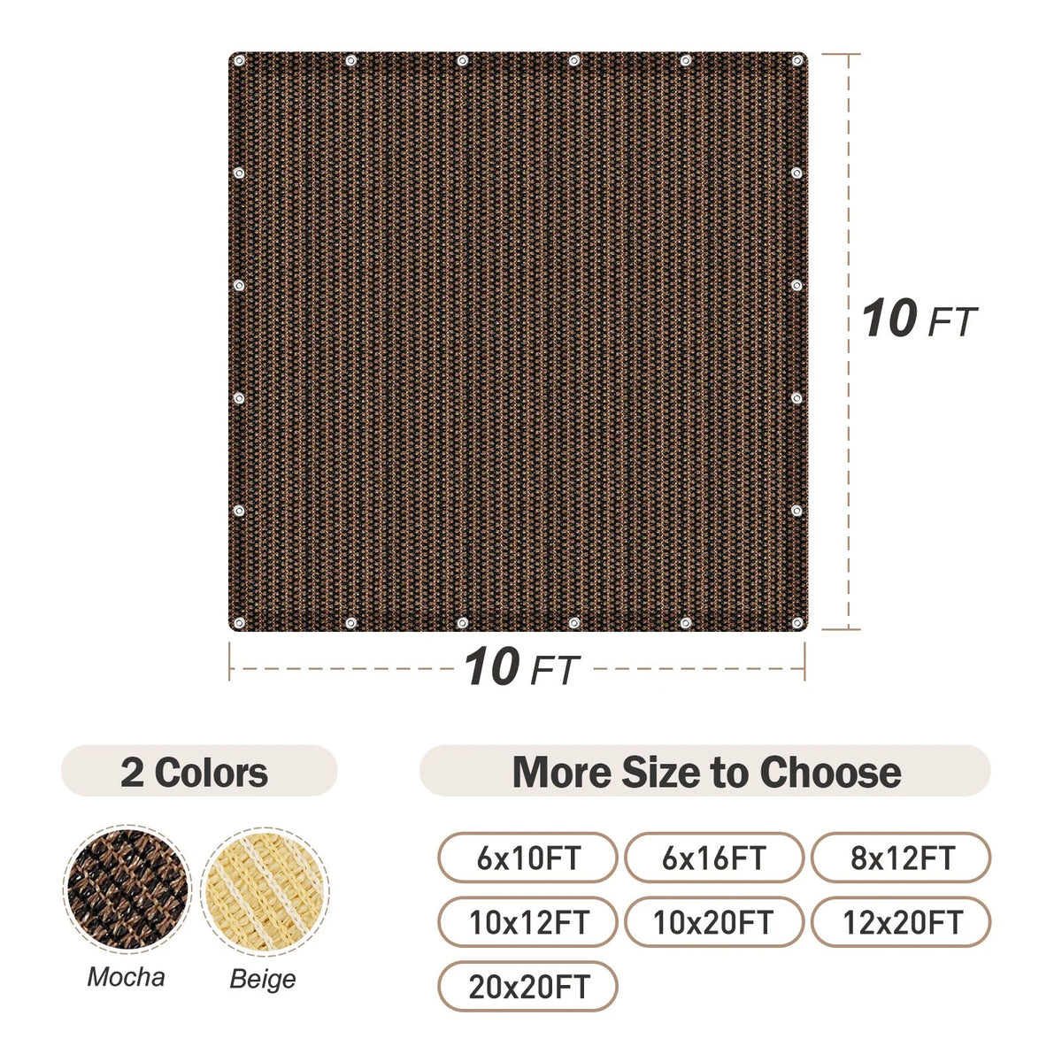 10 x 10 FT Mocha Shade Cloth Tarp C514449