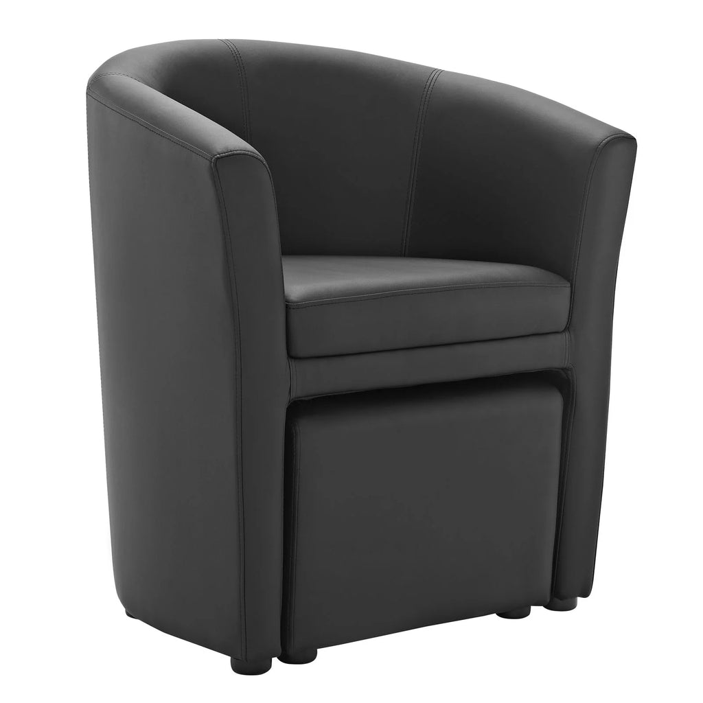 Black Faux Leather Armchair and Ottoman A8149