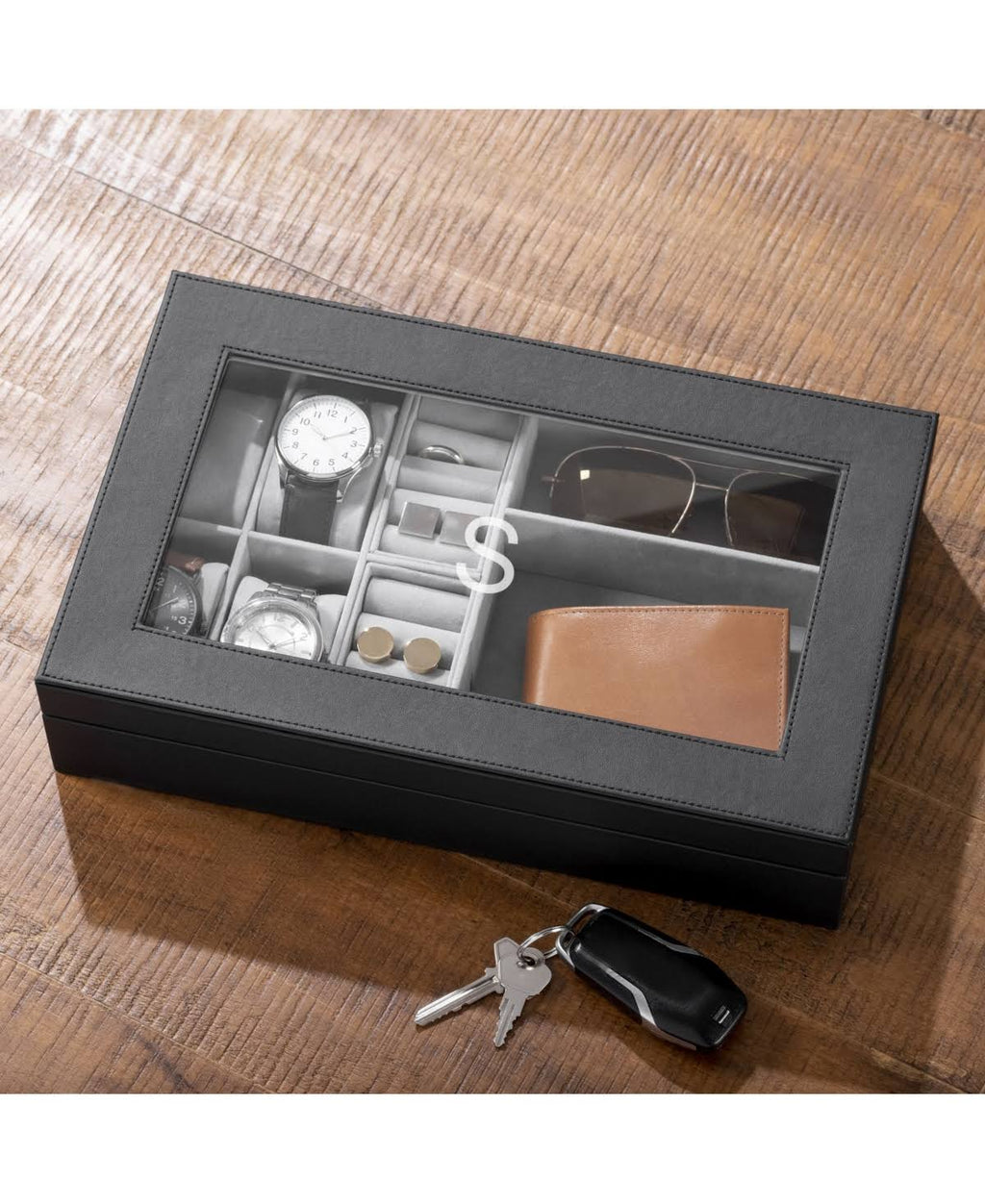 Black Vegan Leather Valet Box V809