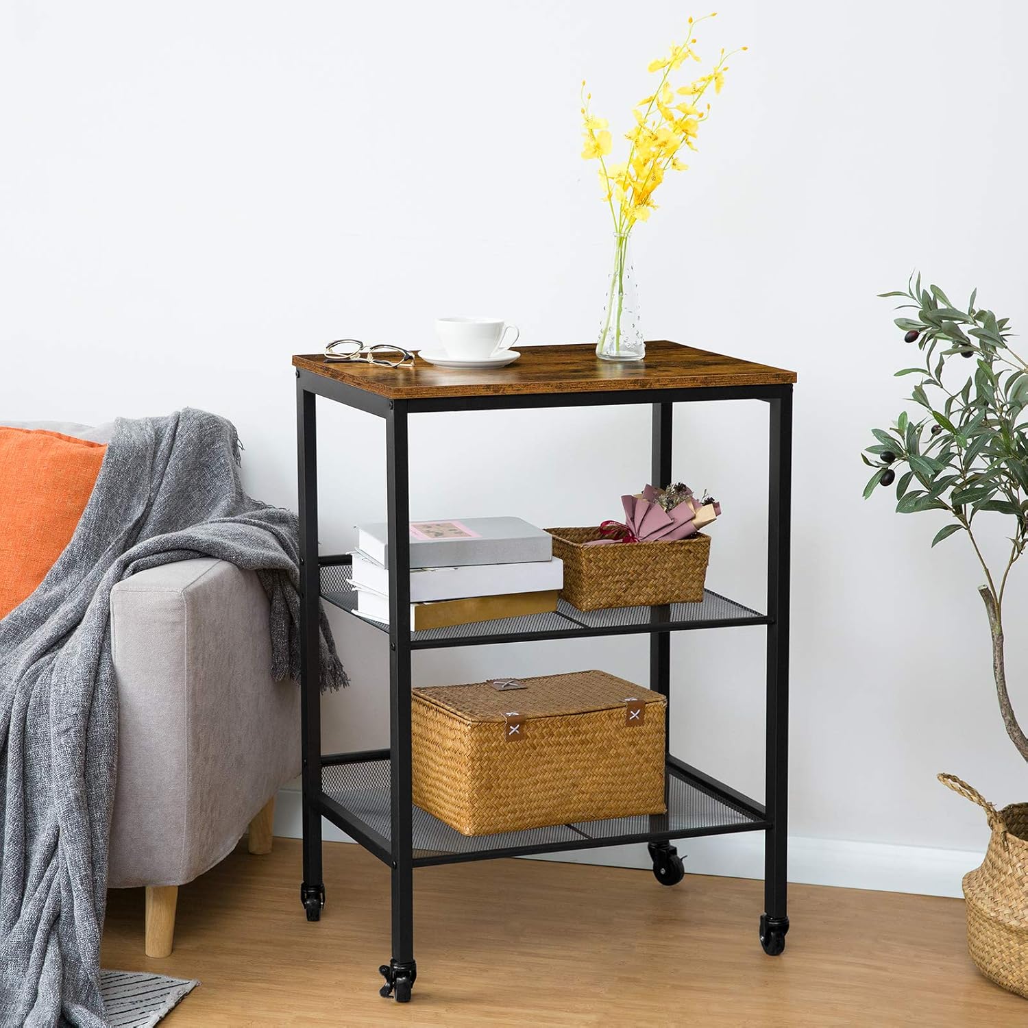 3-Tier Utility Cart on Wheels with Adjustable Feet J6844