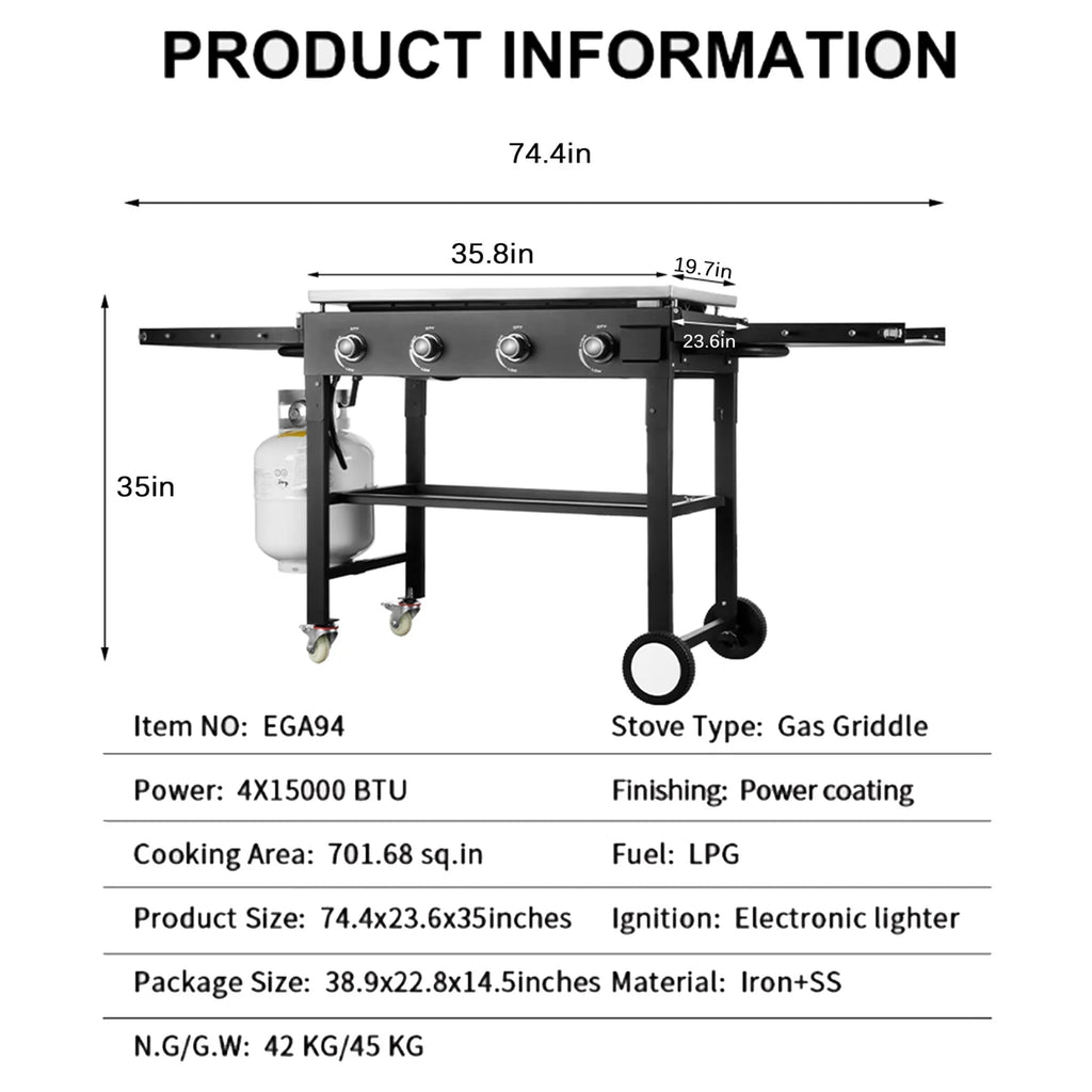 4 Burner Foldable Outdoor Propane Gas Grill S63956
