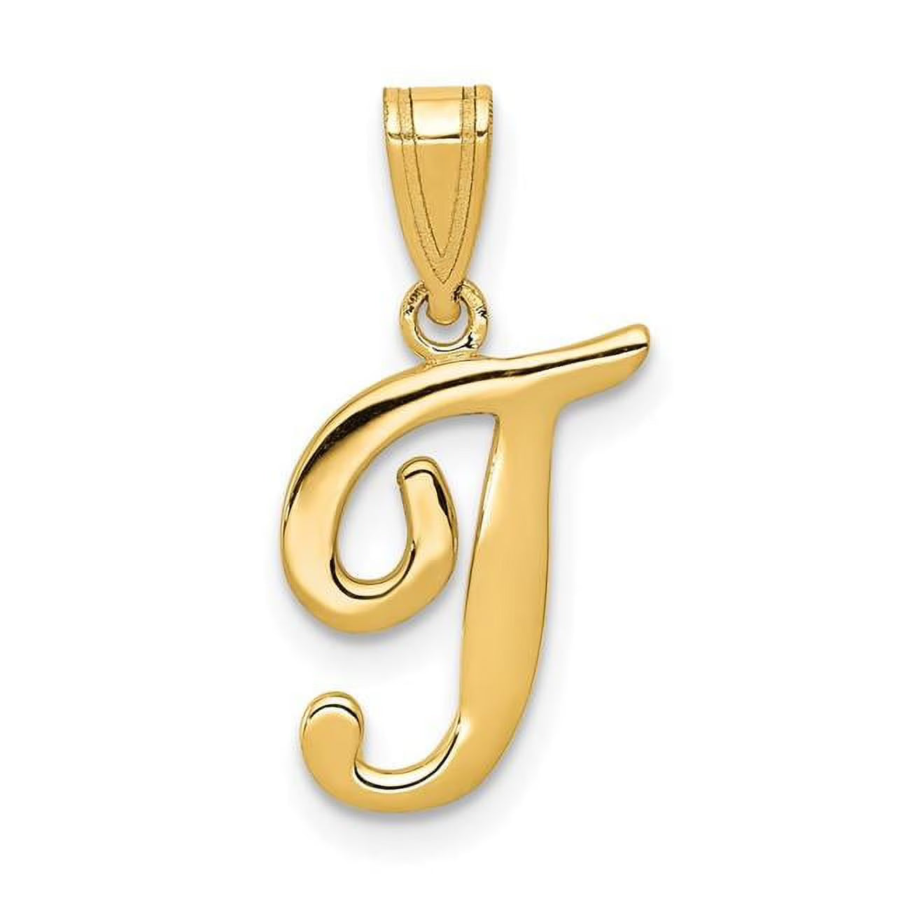 14K Yellow Gold Script Letter T Initial Pendant N44300