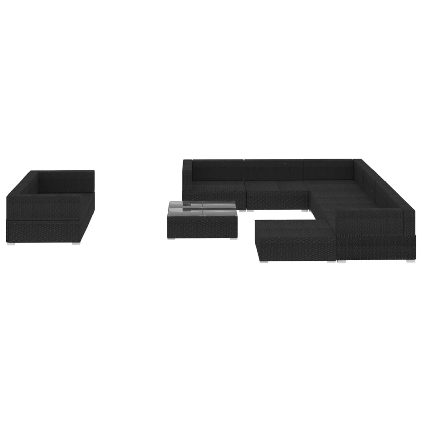 10 Piece Black Poly Rattan Outdoor Sectional Sofa Set I557567