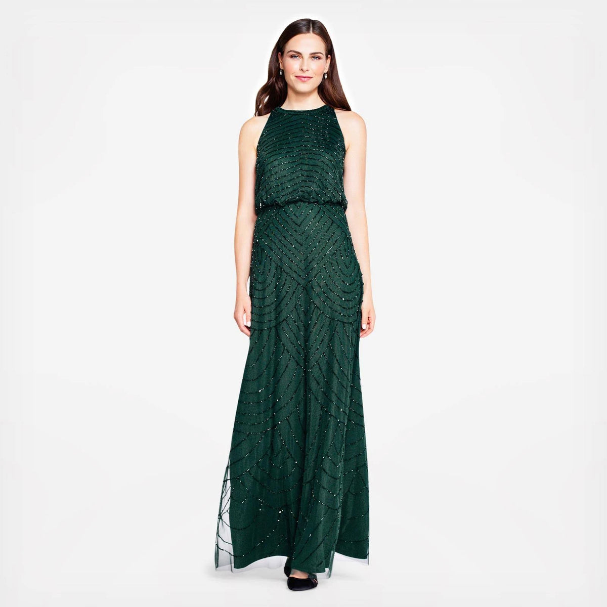 Beaded Keyhole Back Halter Gown E342231
