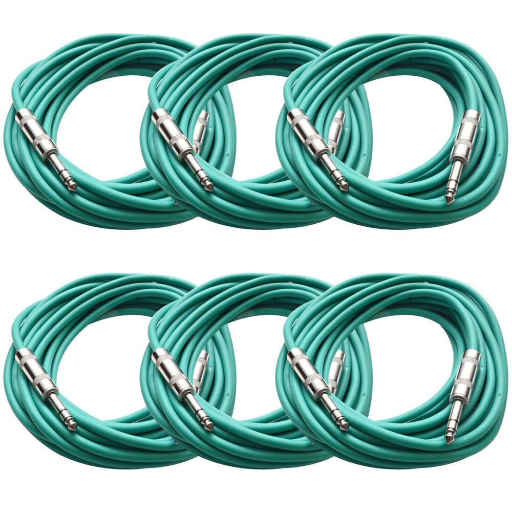 Pack of Six 25 Foot Green 1/4 TRS Patch Cable R3568