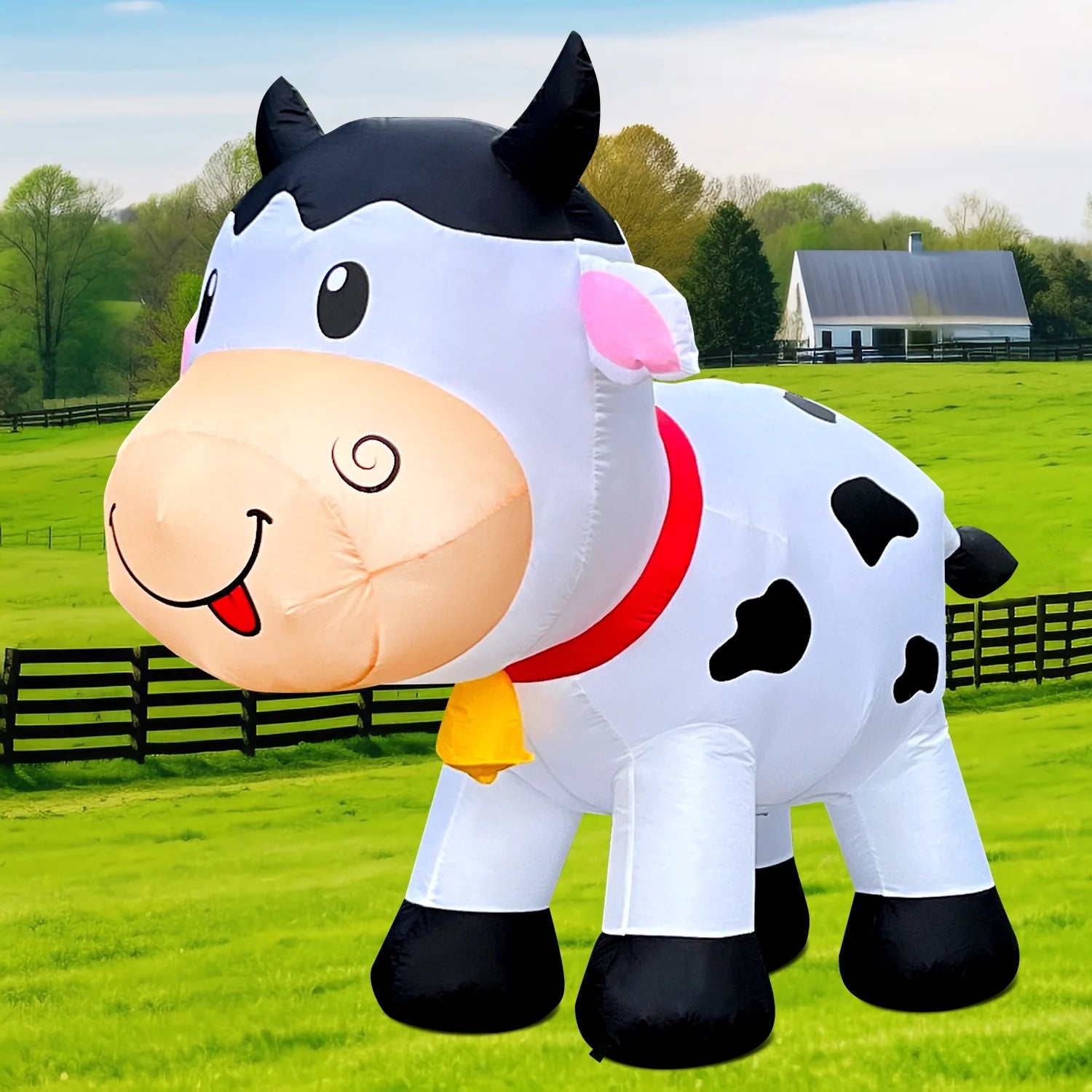 6FT Christmas Cow Inflatables Outdoor Yard Decorations with Built-in LED Lights W341