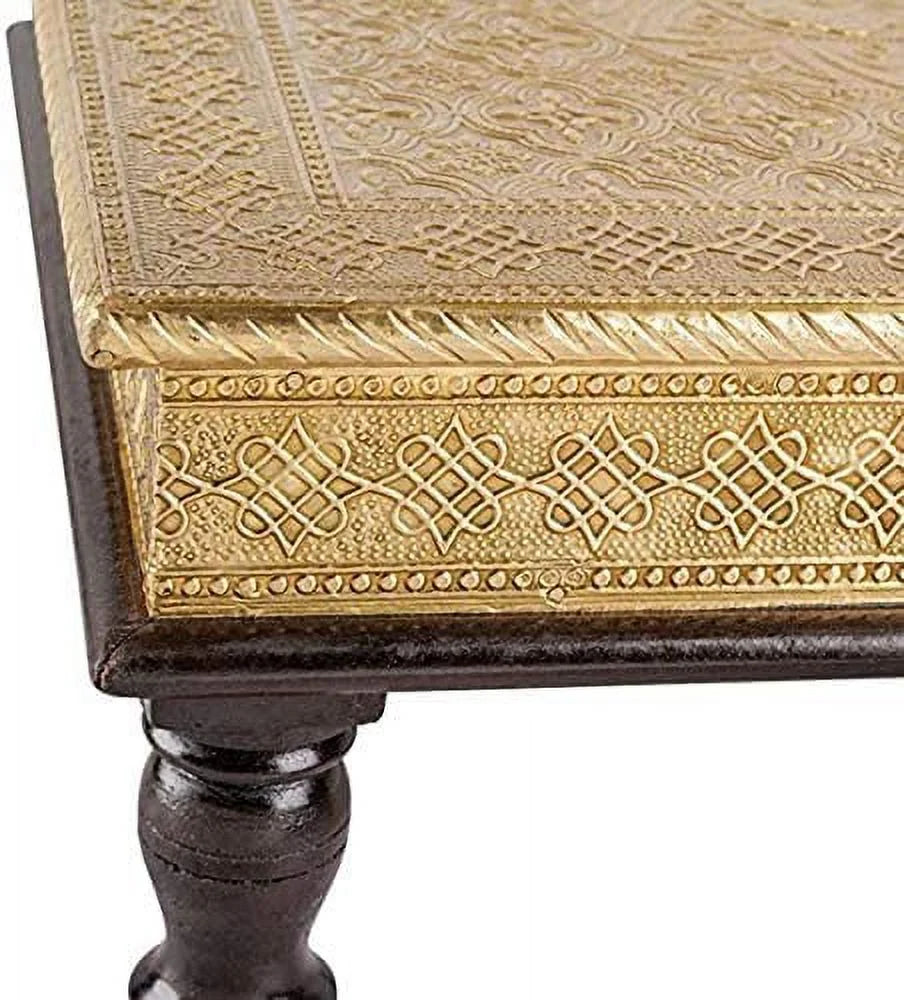 Brass and Wooden Indian Chowki Low Stool V209