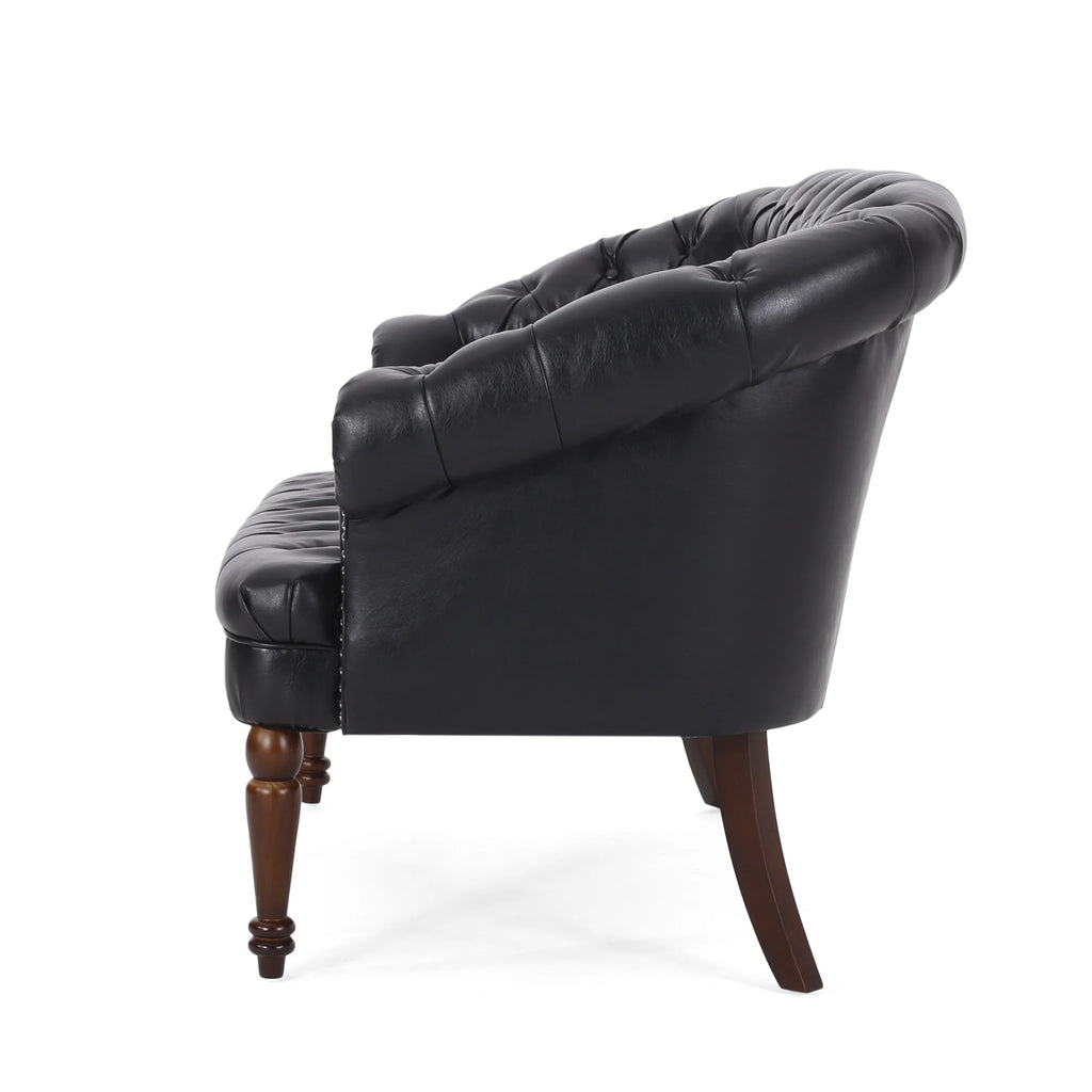 Midnight Black Leather Tufted Loveseat C74360