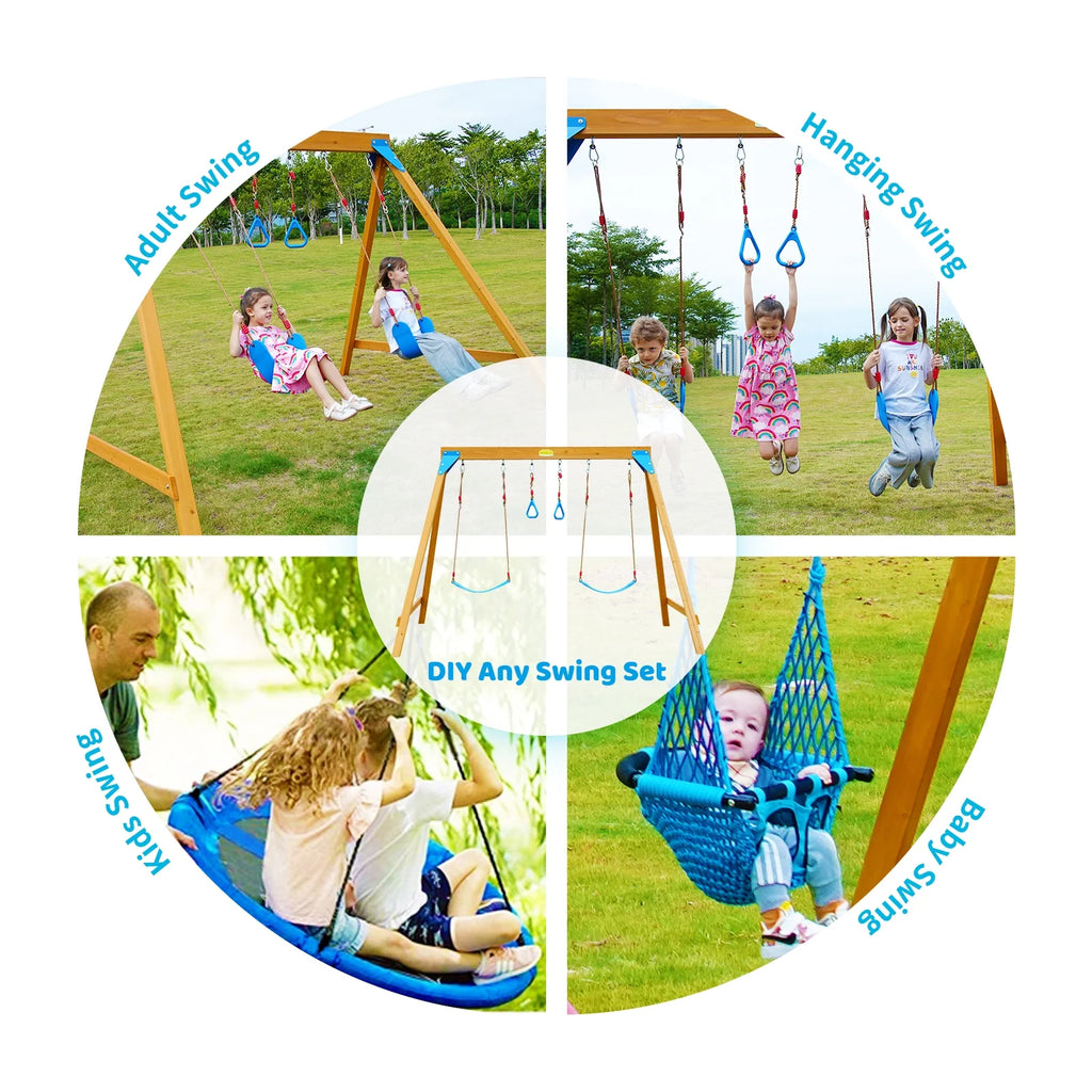 Kids Swing Sets with 2 Swings, Trapeze Swing Rings, Outdoor Playset L23672