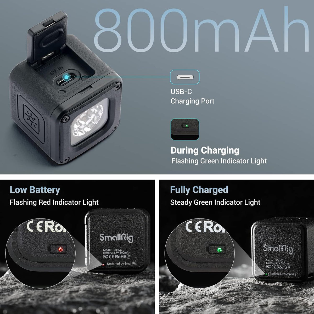 LED Video Light, Waterproof Portable Lighting Kit Mini Cube with 8 Color Filters, Dimmable Fill Photography Light 5600K CRI95 G65983