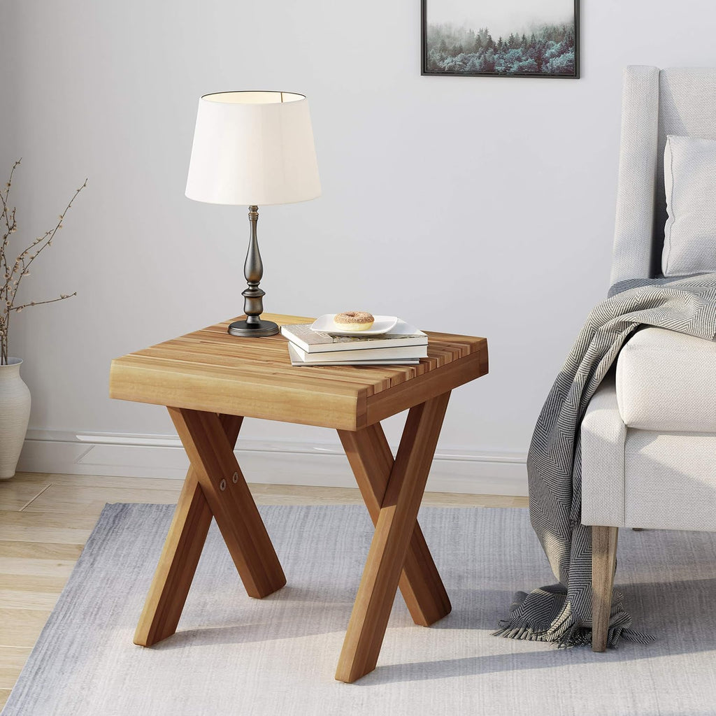 Acacia Wood Side Table, Sandblast Teak Finish, Pack of 2 V15352