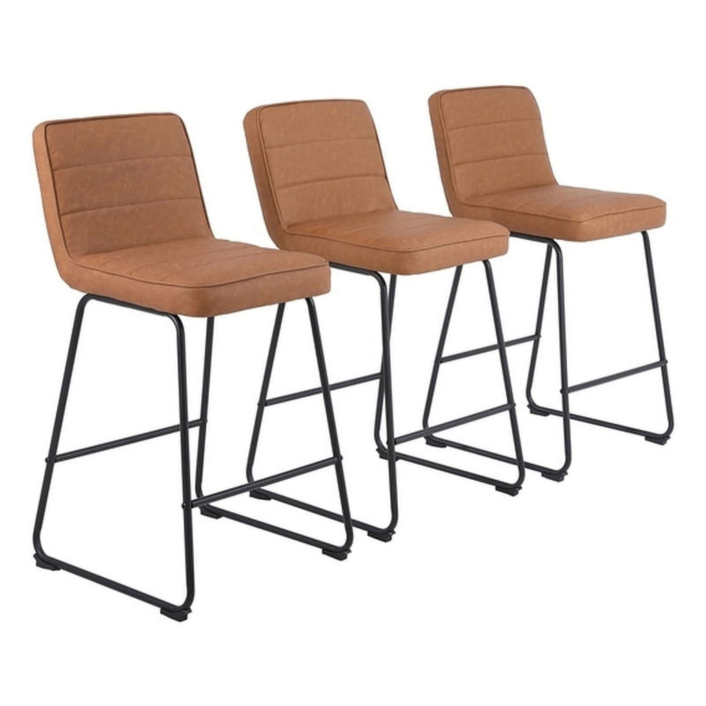 Faux Leather Counter Stool in Camel (Set of 3) C577709
