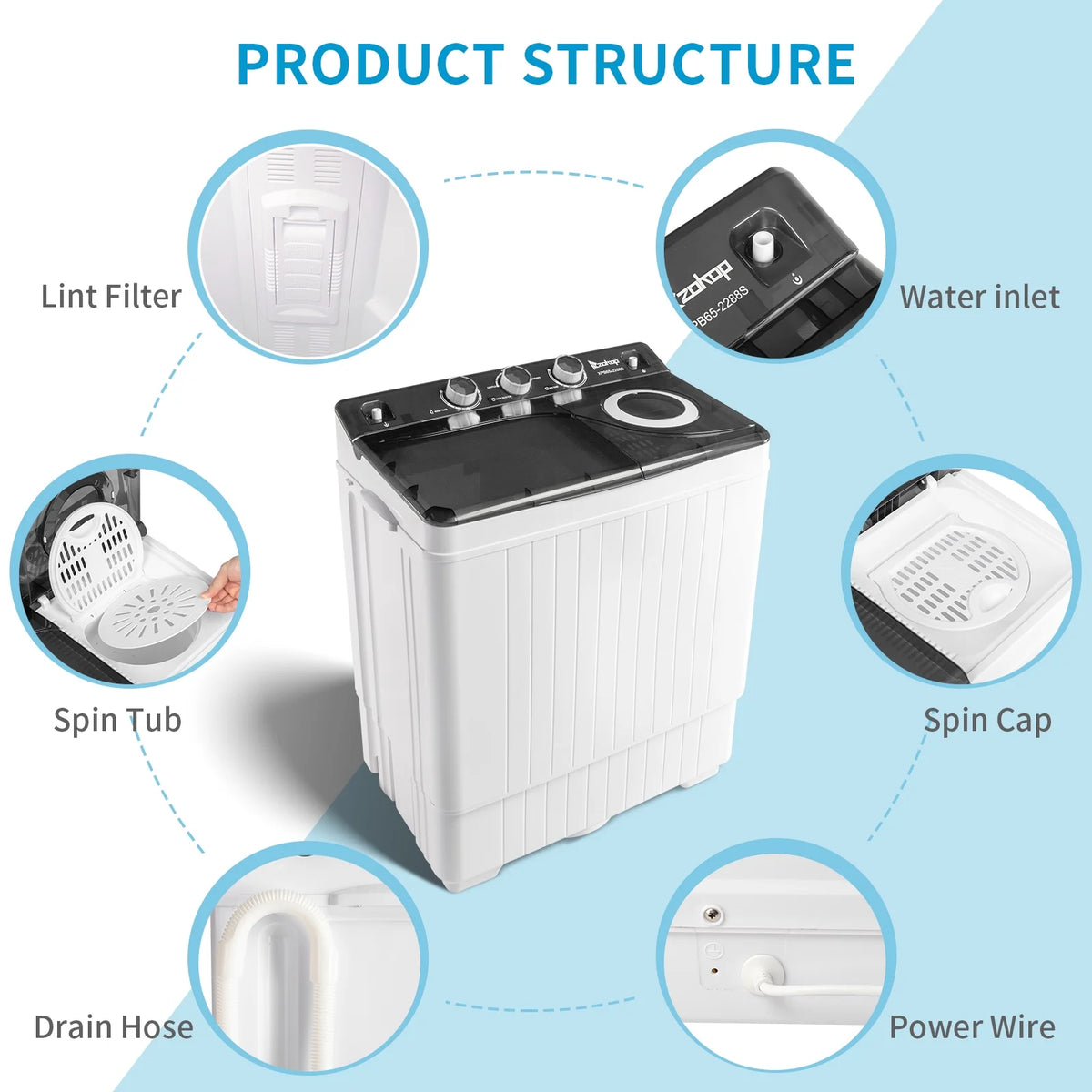 26lbs Twin Tube Washing Machine with Drain Pump P5308