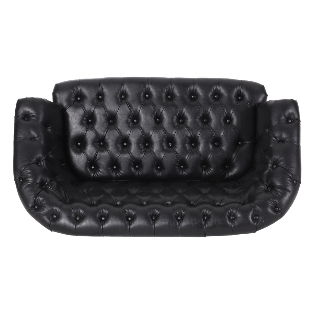 Midnight Black Leather Tufted Loveseat C74360