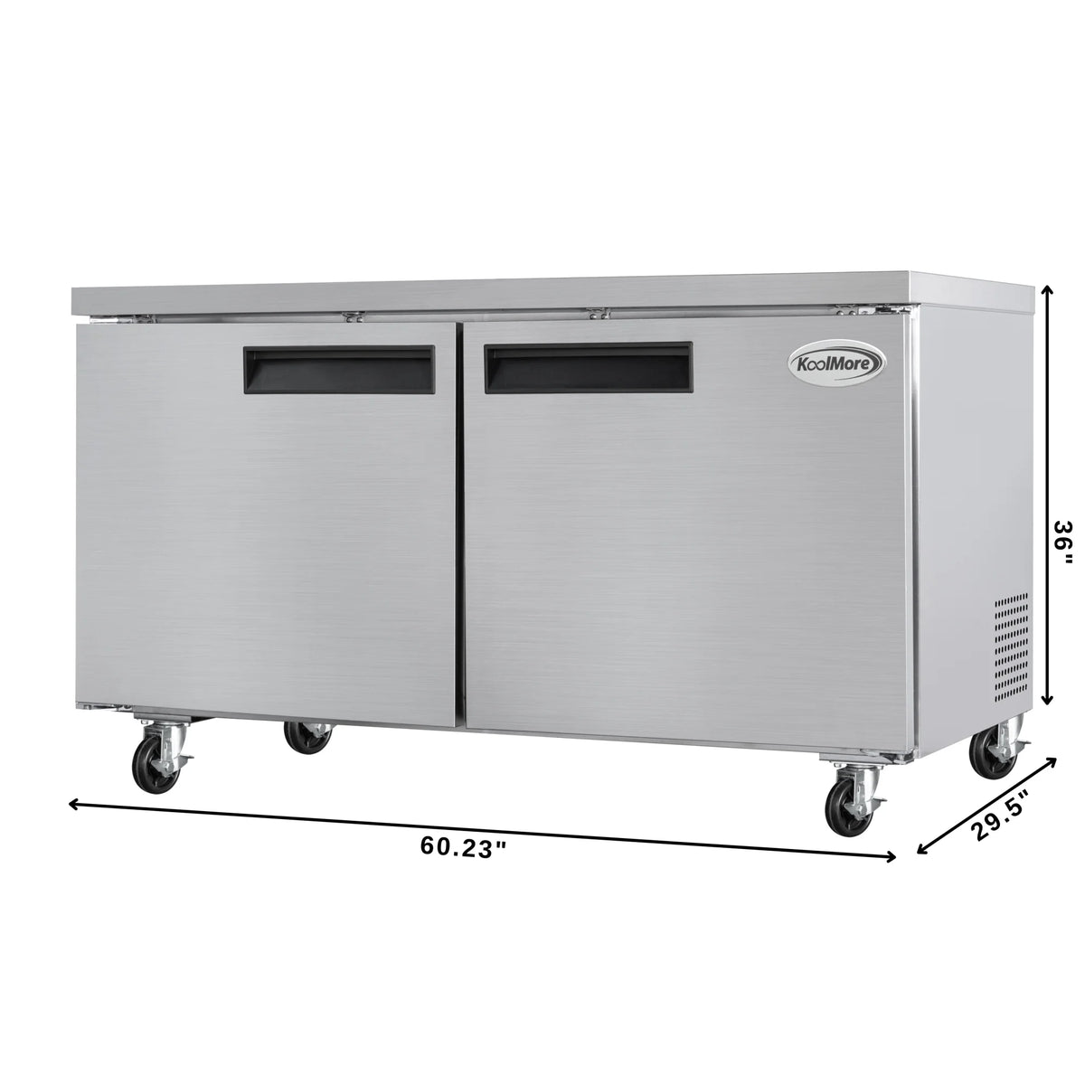 60 in. Two-Door Commercial Undercounter Freezer in Stainless Steel with Casters E502955