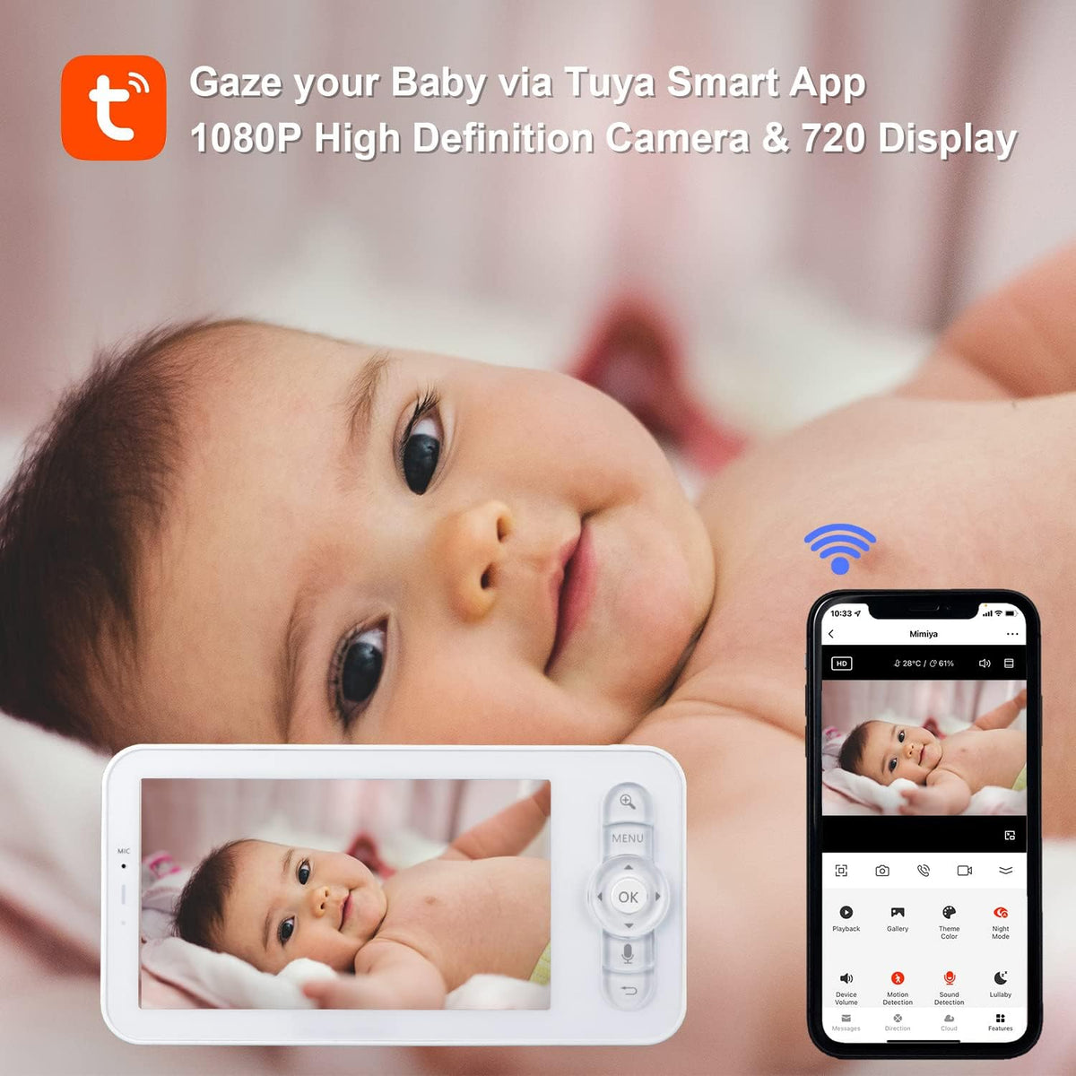1080p WiFi Baby Monitor with App and Screen I3267