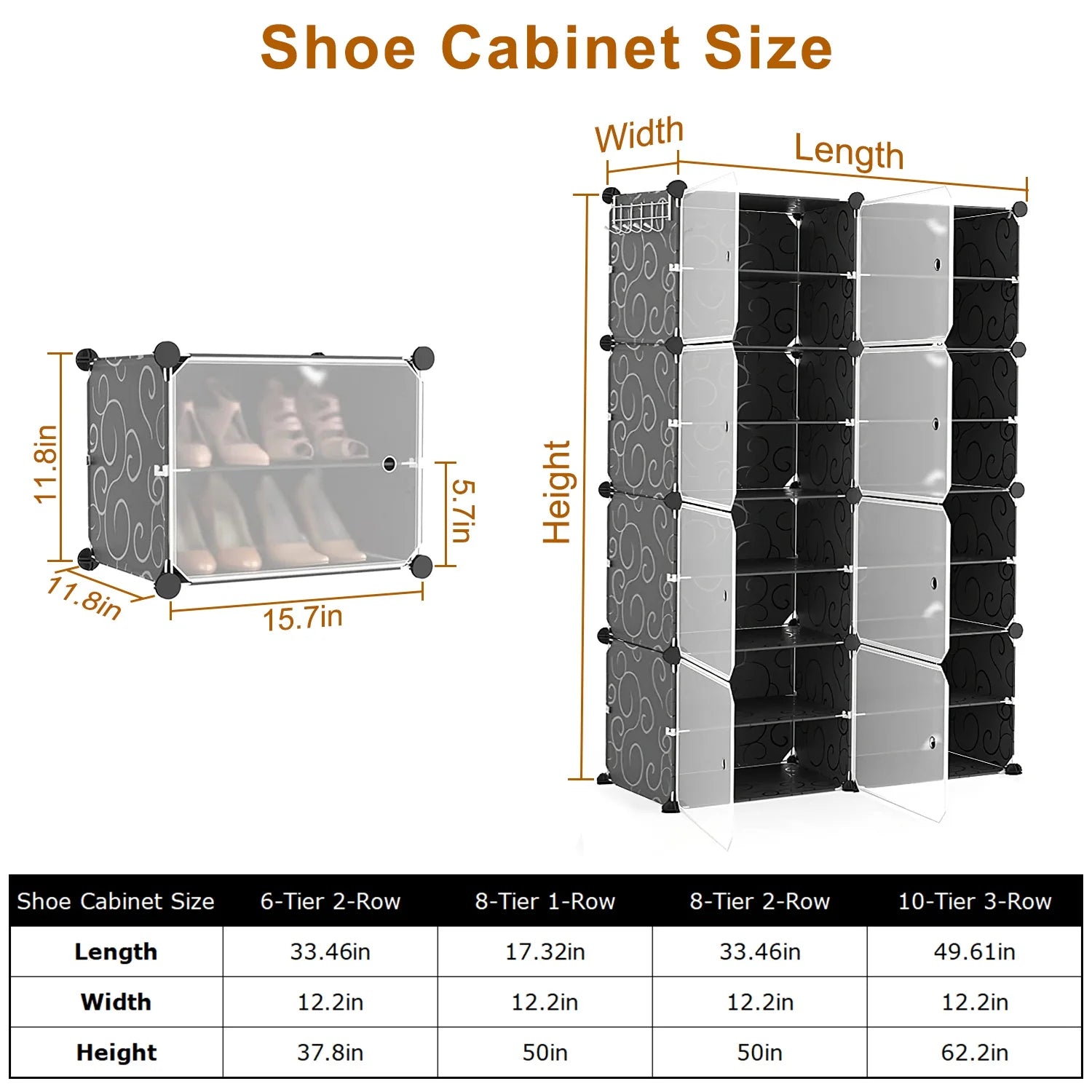 Black 8 Tier Shoe Storage Cabinet F428