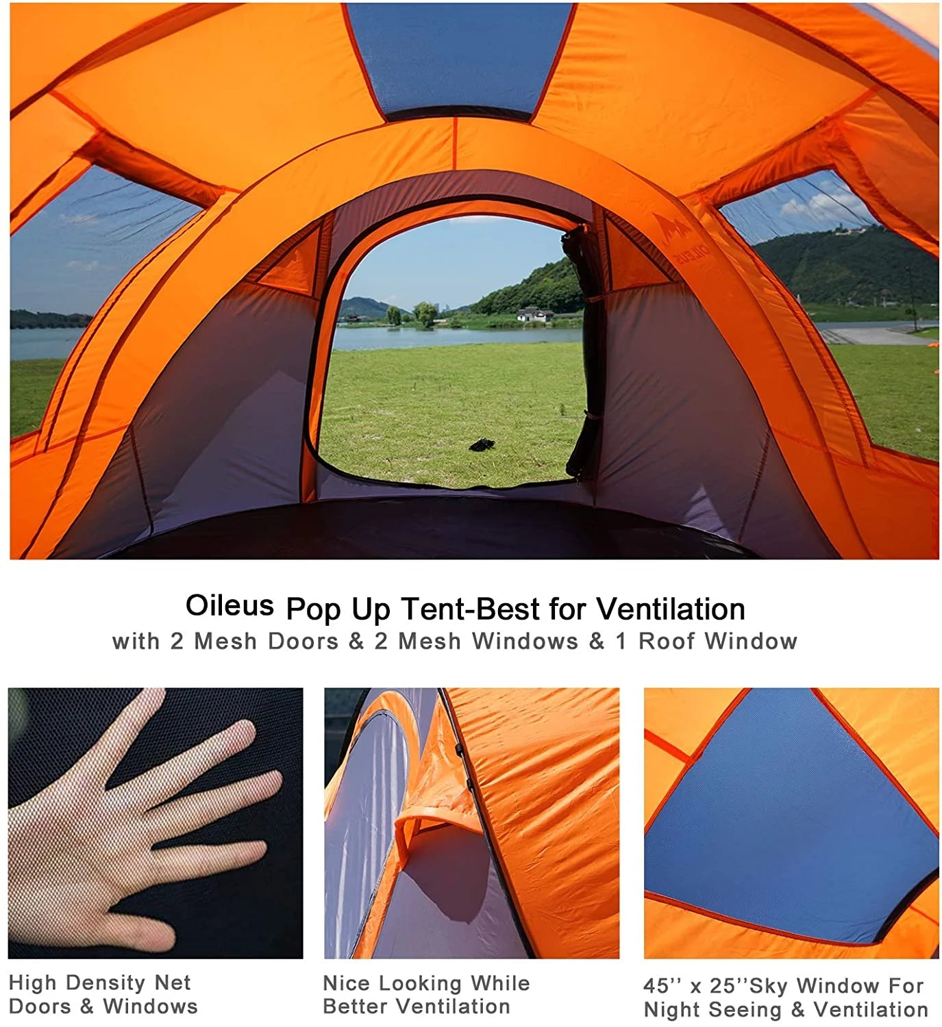 X-large Pop Up Dome Tent with Sky-window Portable Carrying Bag C734031