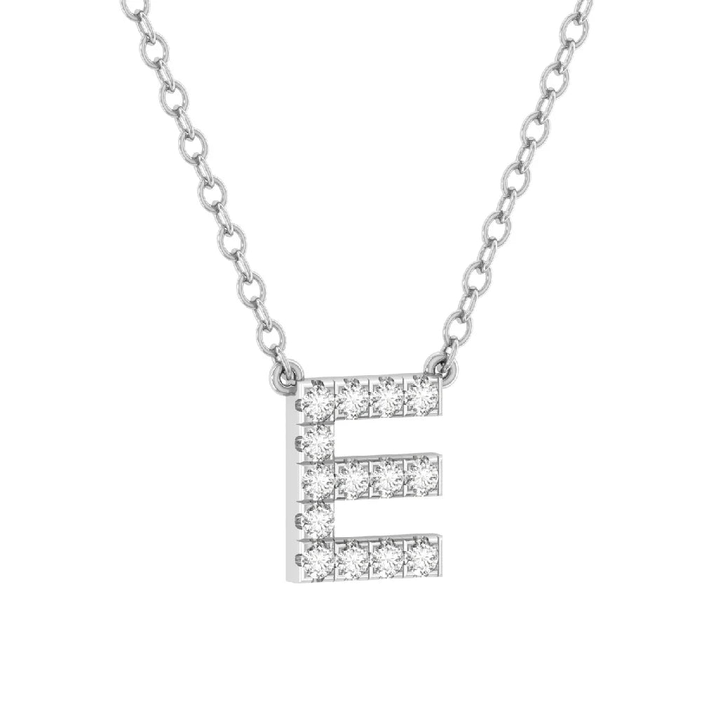 14K White Gold Diamond Initial Pendant Necklace with Silver Cable Chain, 18" J90102