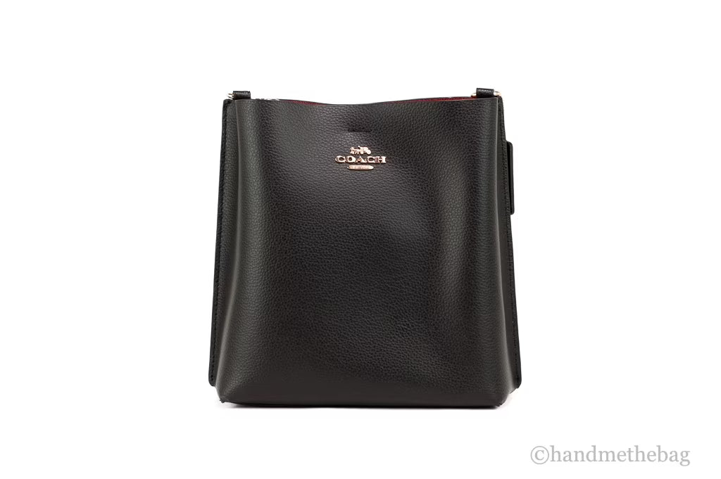Black Doublefaced Leather Bucket Crossbody Handbag X279