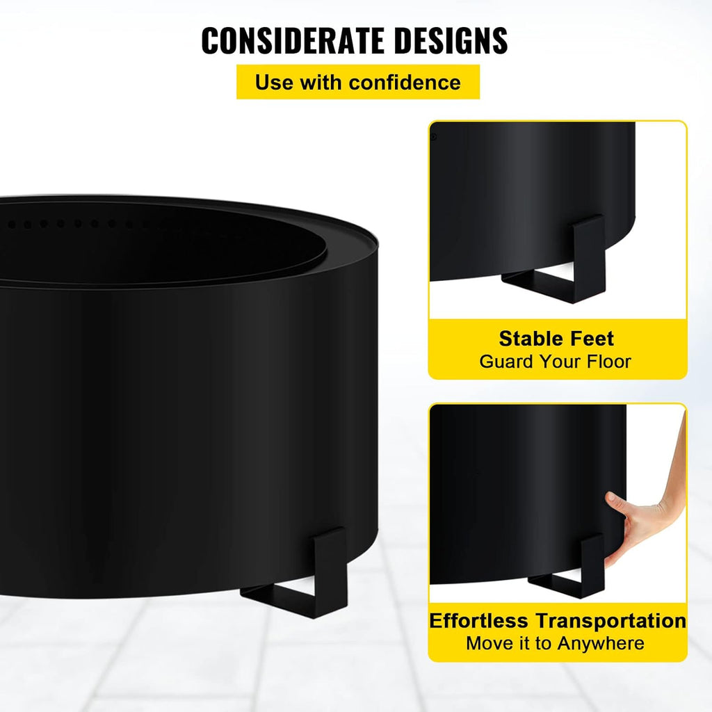 Carbon Steel Smokeless Fire Pit, 23.6-inch Diameter, Portable Wood Burning Fire Pit Q95014
